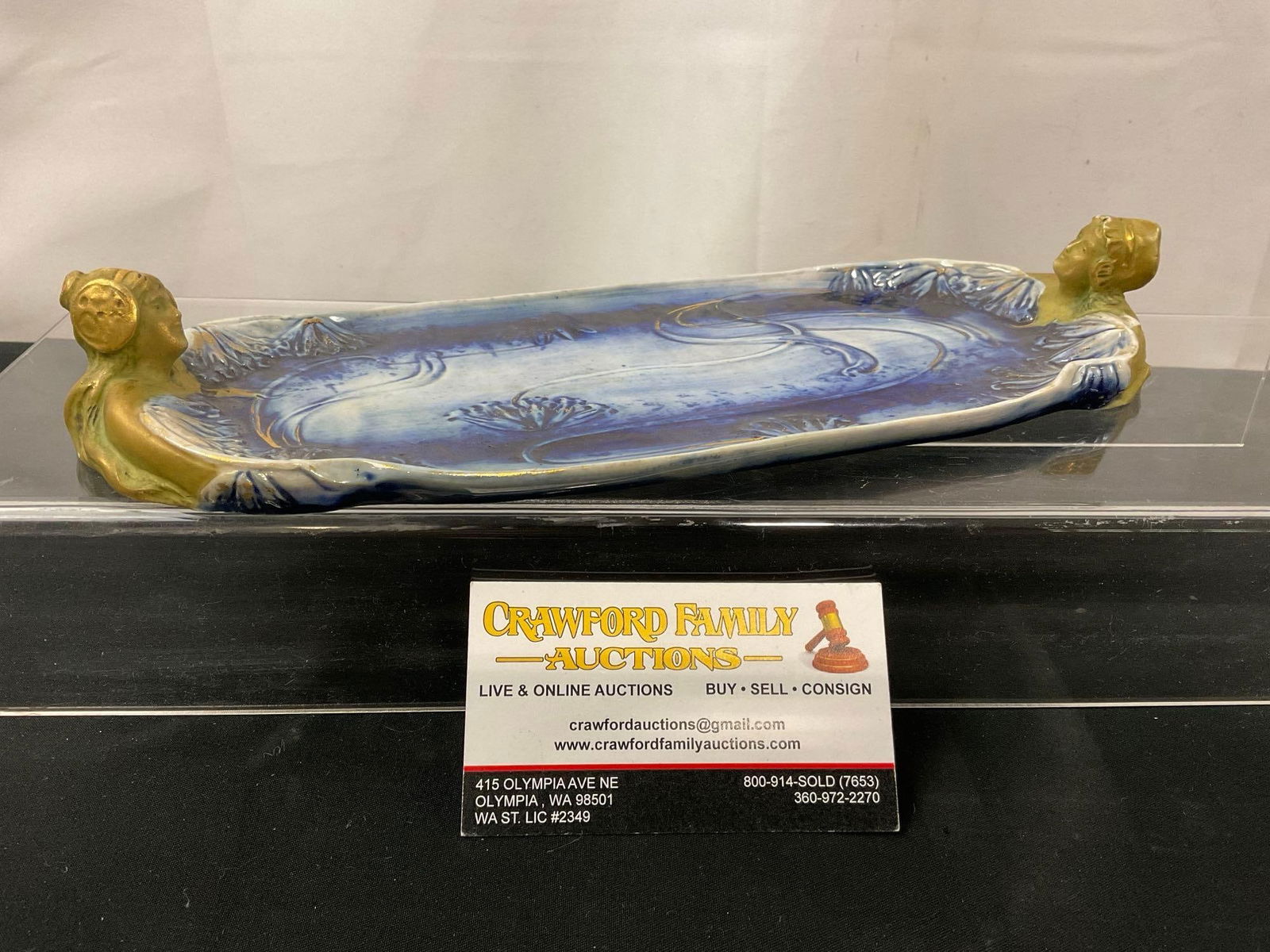 Antique Turn-Teplitz Porcelain Tray, Blue & Gilt, Made in Vienna, Austria (1 of 4)