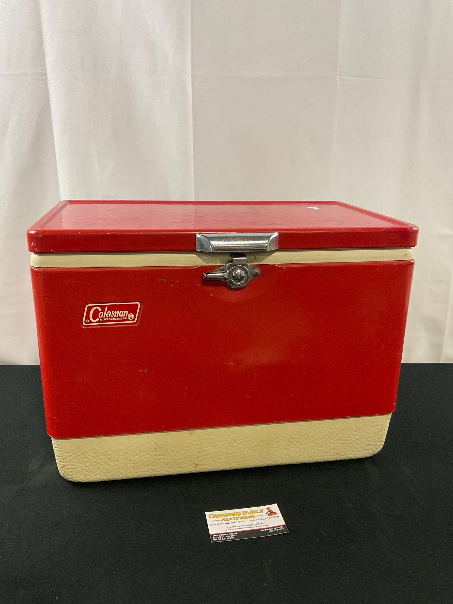 Vintage 1970s Red/White Coleman Metal & Resin Cooler (1 of 6)