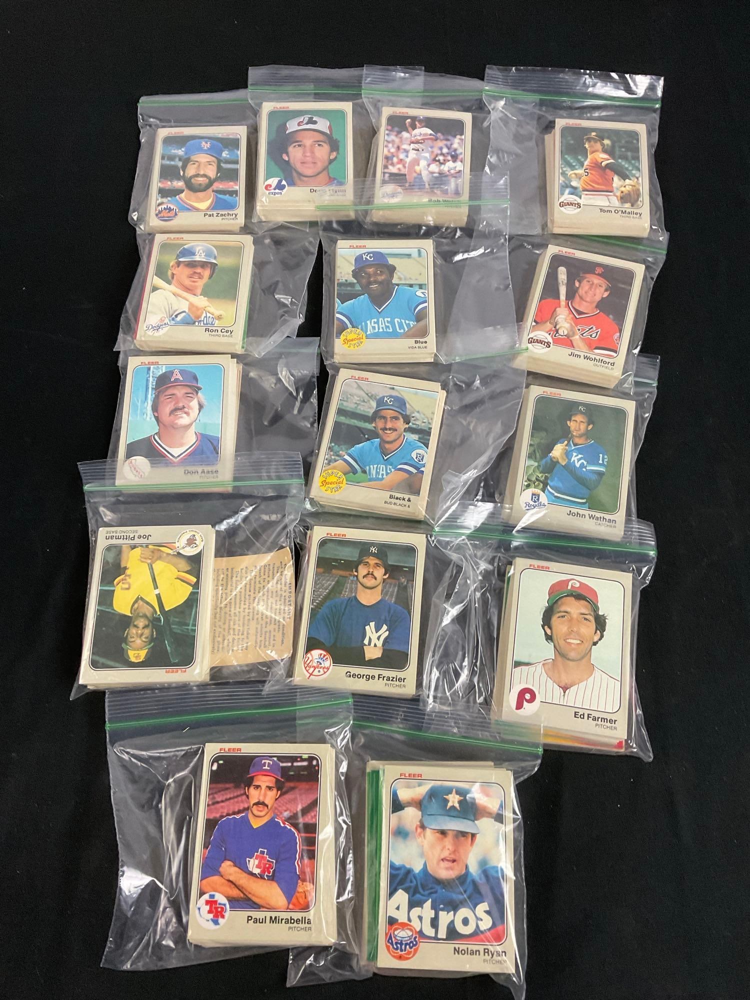 Collection of 83' Fleer Baseball Cards incl. cards from most teams, & 79' All Star game ticket stub (1 of 6)