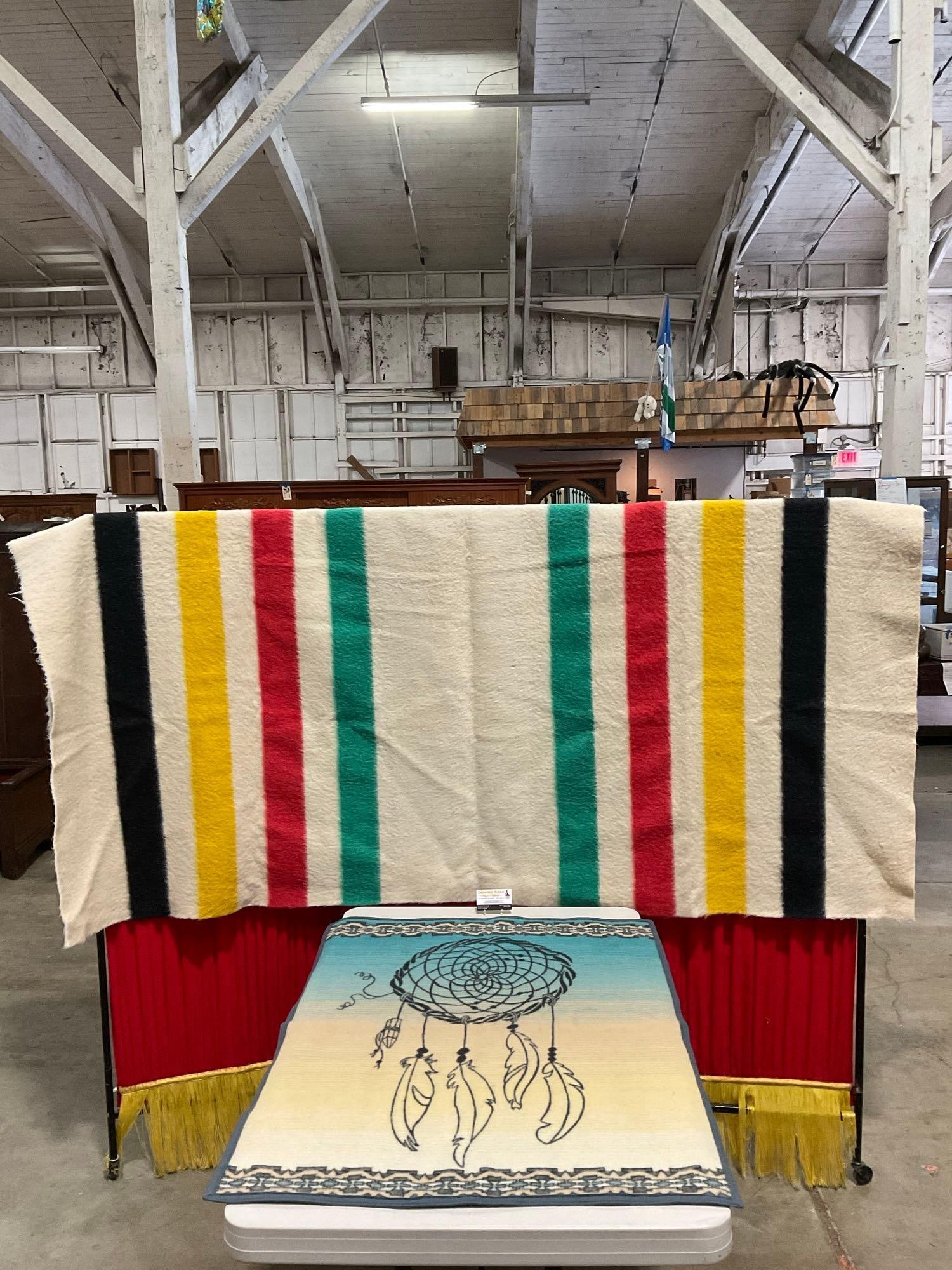 2 pcs Vintage Blankets. Hudson's Bay Point Striped Wool Blanket. Pendleton Wool Blend Blanket. See (1 of 14)