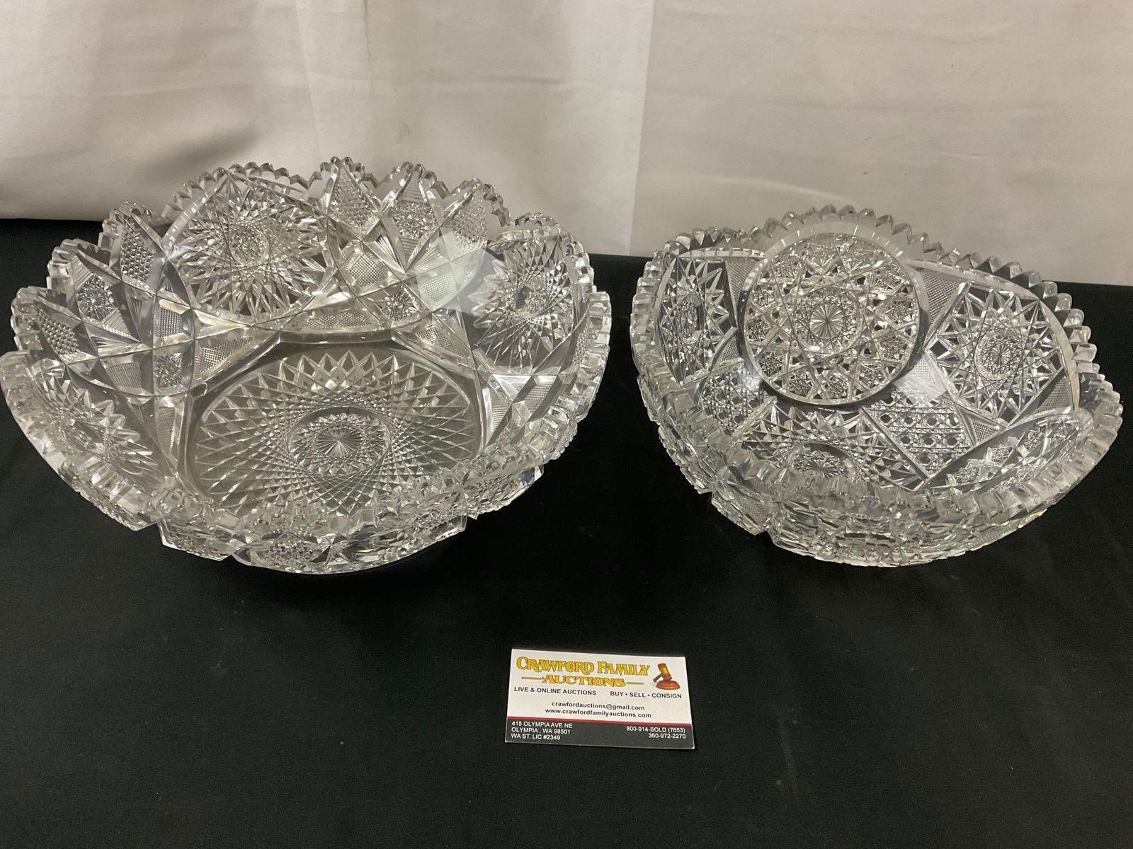 Pair of American Brilliant Cut Glass Crystal Bowls, Sawtooth Edge w/ Hobnail & Star Patterns (1 of 7)