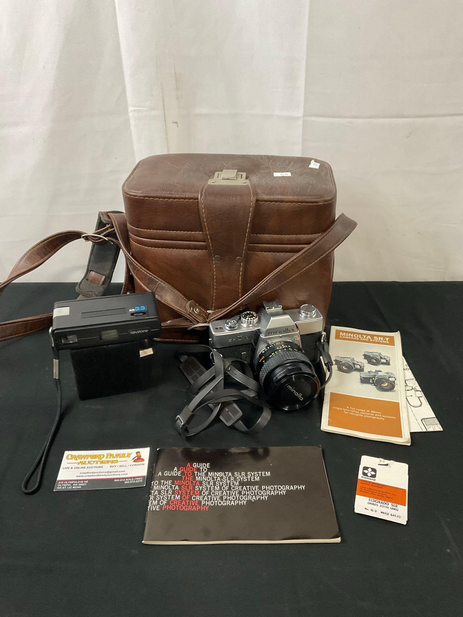 Minolta SRT101 Film Camera w/ Leather Camera Bag, incl Keystone XR33 110 Film Camera (1 of 6)