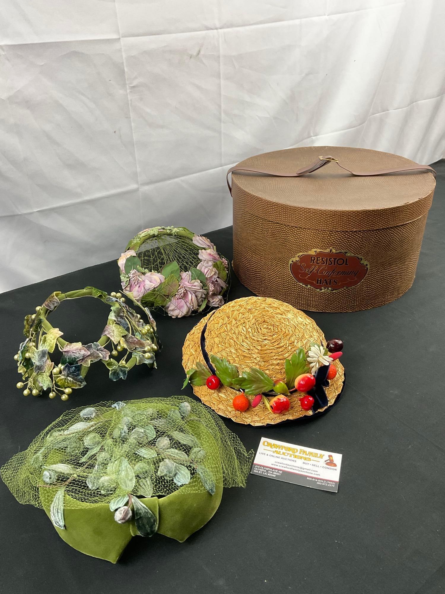 4 pcs Vintage Ladies' Hats & Resistol Hatbox. Robinette & Coquette. Excellent Condition. See pics. (1 of 12)