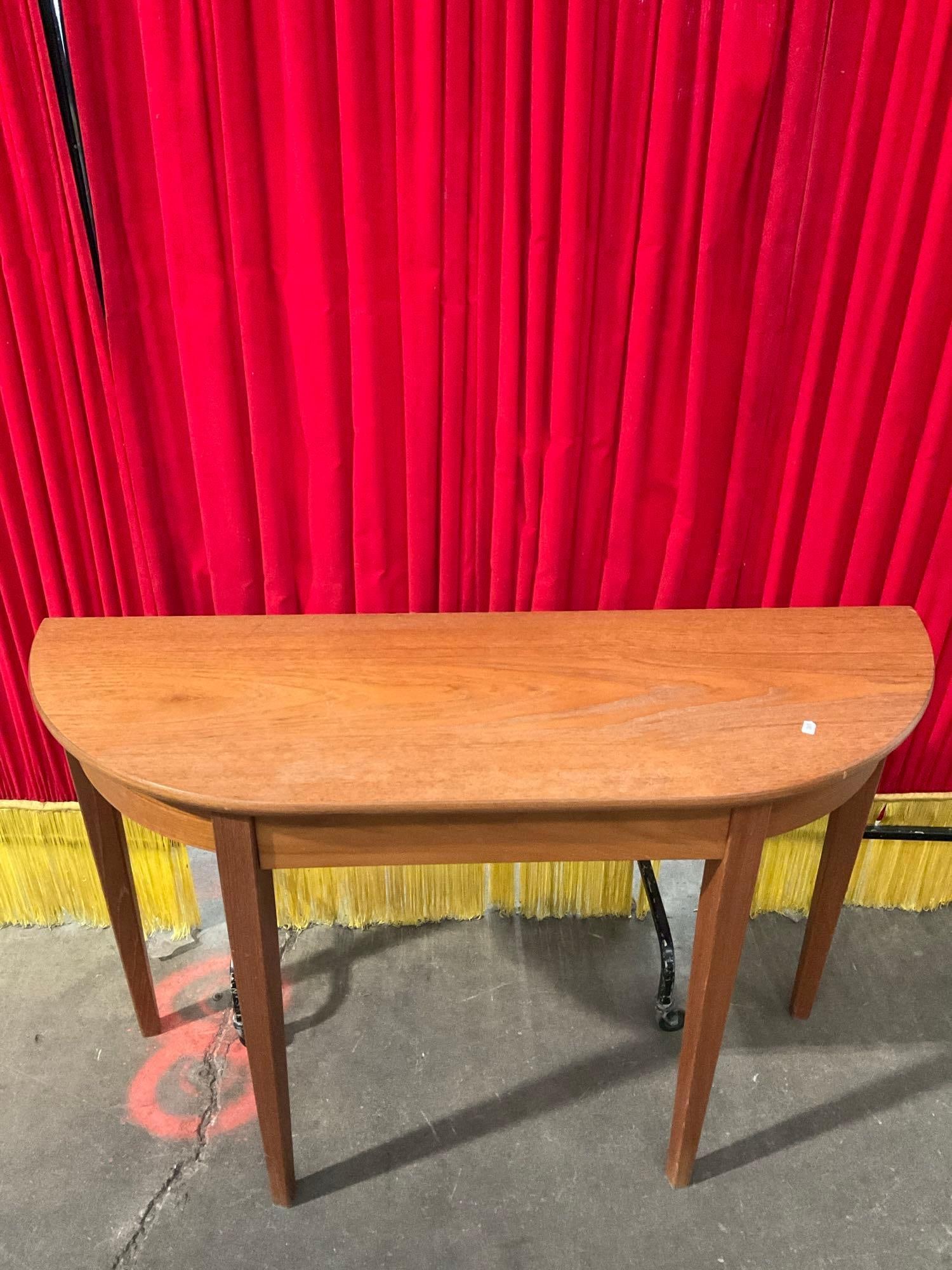 Vintage M...bler Danish Teak Side or Hall Table w/ Abbreviated Half Moon Shape & Drawer. See pics. (1 of 5)