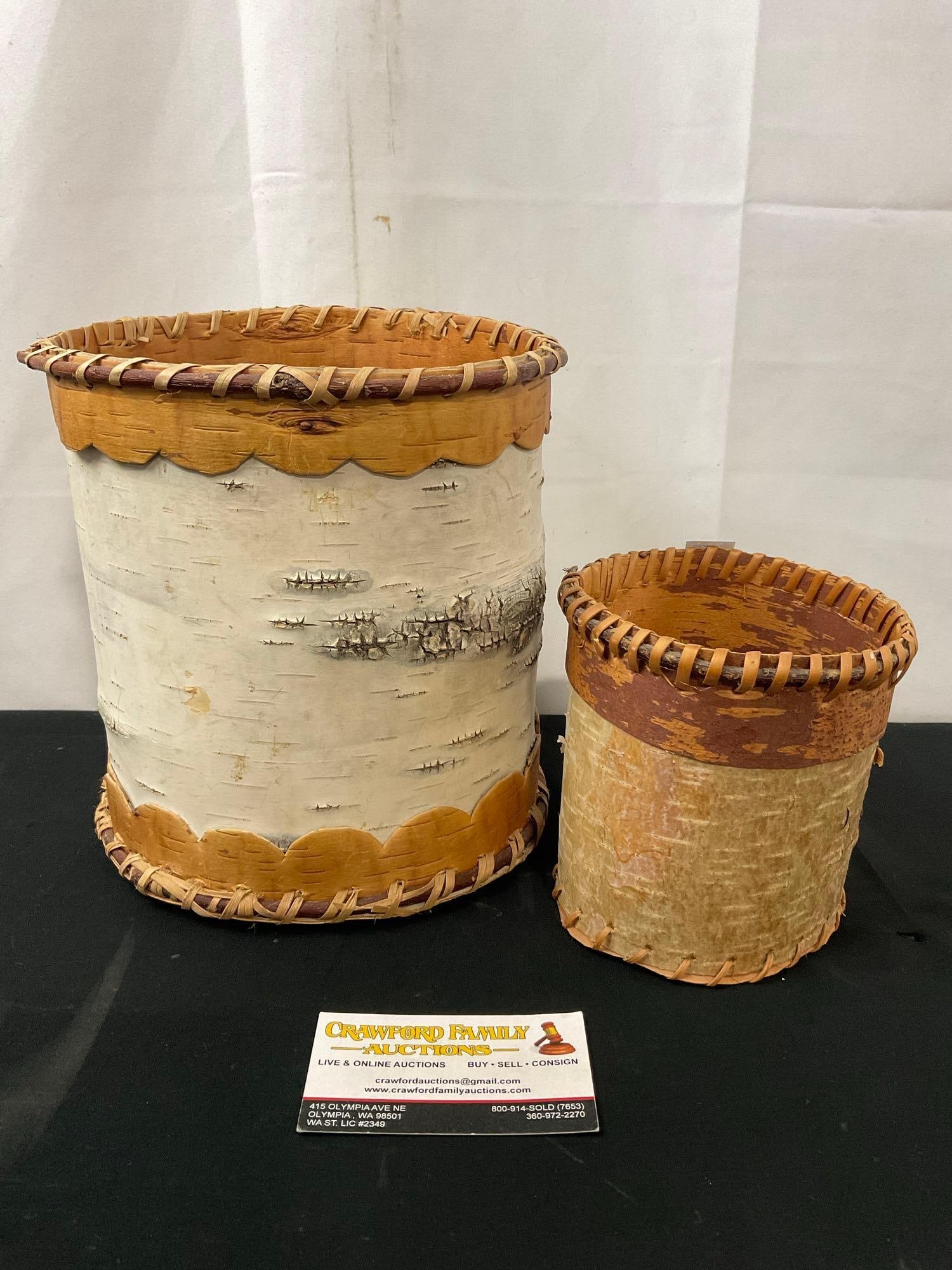 Two Vintage Alaskan Native American Birch Bark Baskets, 1x larger, 1x smaller (1 of 5)