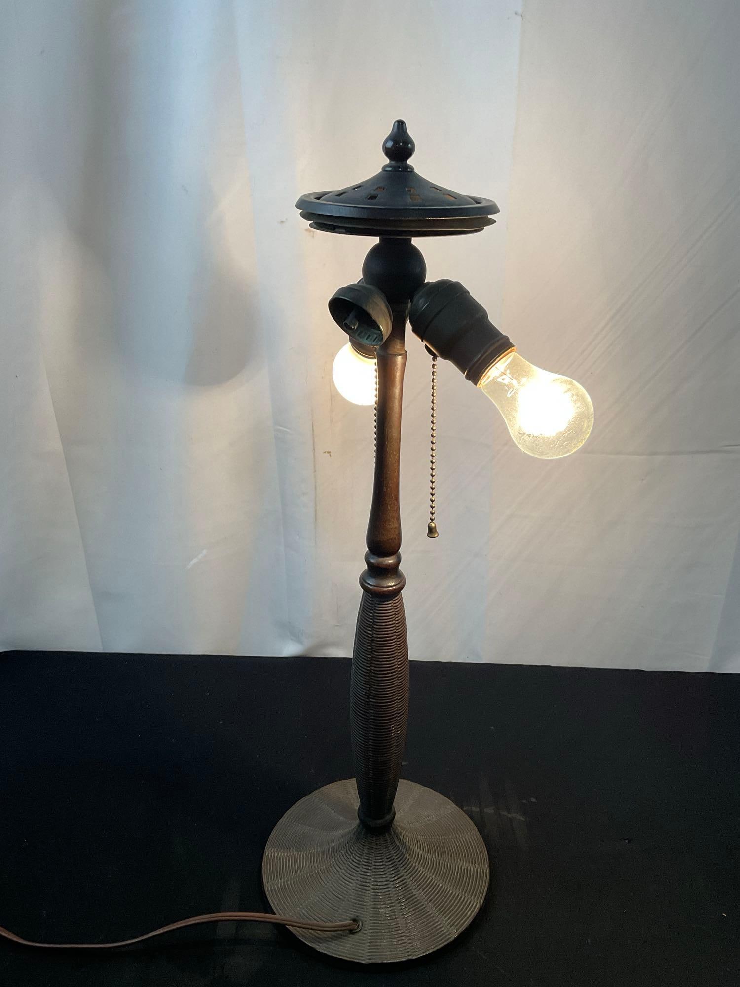 Vintage Arts & Crafts Era Handel Bronze Table Triple Lamp, no shade included, 22 inches tall (1 of 5)
