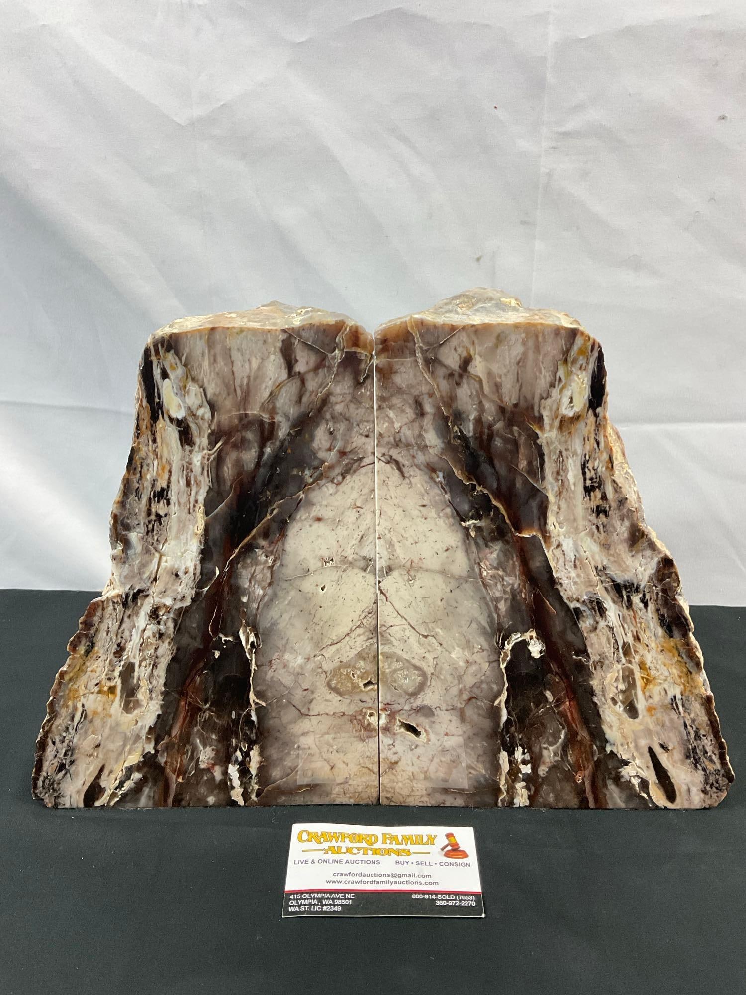 Gorgeous Pair of Polished Petrified Wood Bookends w/ Felted Bottoms. Excellent Condition. See pics. (1 of 7)