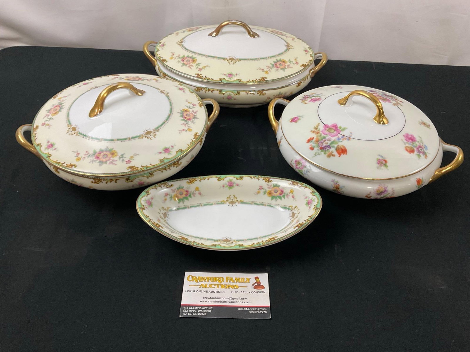 3 Soup Tureens w/ Lids, and Butter Dish, by Noritake Clintonia & Chateau China Springtime patterns (1 of 6)