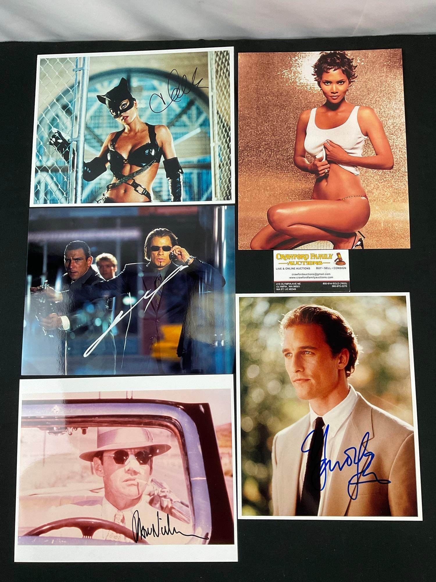 4 pcs Celebrity Autographs w/ COA & 1 pc 8x10 Halle Berry Pin Up Photo. Excellent Condition. See: 4 pcs Celebrity Autographs w/ COA. 8" x 10" Movie Still Photo Catwoman Signed by Halle Berry. 8" x 10" Movie Still Photo Swordfish Signed by John Travolta. 8" x 10" Movie Still Photo Chinatown Signed 