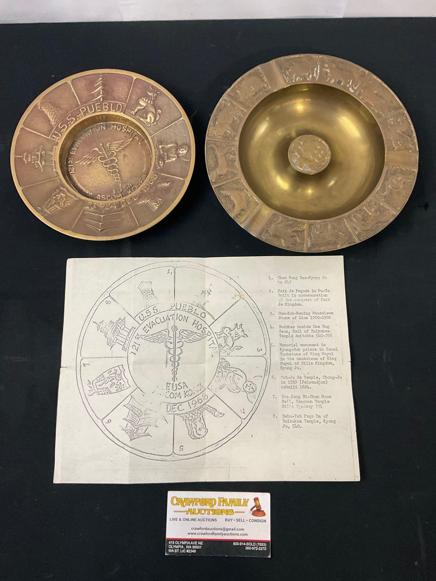 Pair of Brass Ashtrays, Made in Korea, USS Pueblo Hospital 1968 & Zodiac Signs (1 of 5)