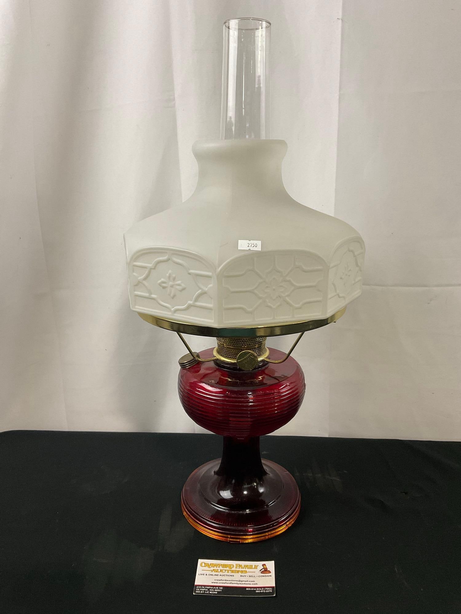 Vintage Aladdin Lamp Ruby Glass w/ Milk Glass Shade, 24 inches tall (1 of 7)