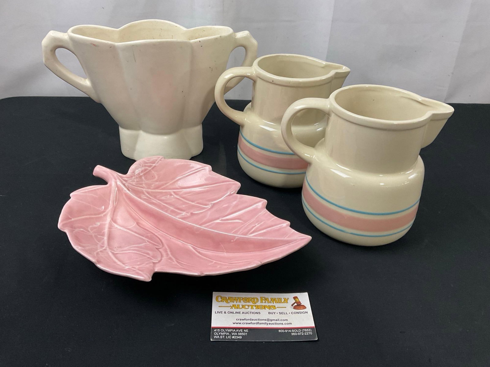 Bauer Pottery Vase, US Pottery no.45 Leaf, Pair of McCoy Pitchers #132 (1 of 6)