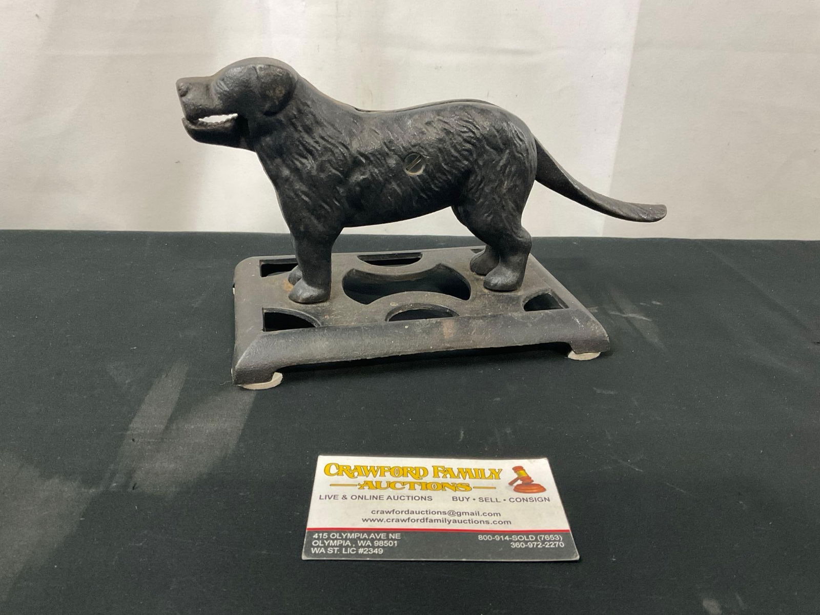 Vintage 1930s Cast Iron Dog Shaped Manual Nutcracker w/ Stand, 10 inch long (1 of 6)