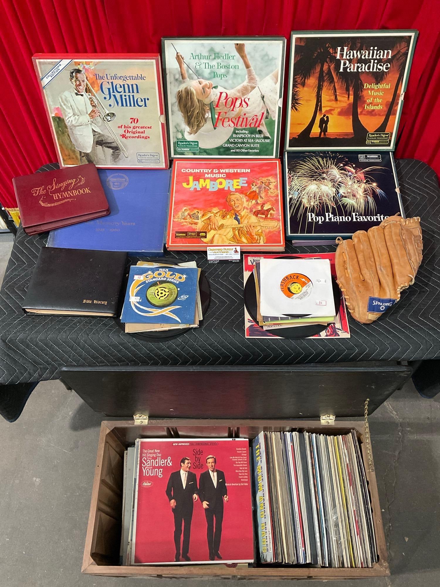 100+ pcs Vintage Vinyl LP Album Music Record Collection w/ Wood & Vinyl Storage Chest. See pics. (1 of 10)