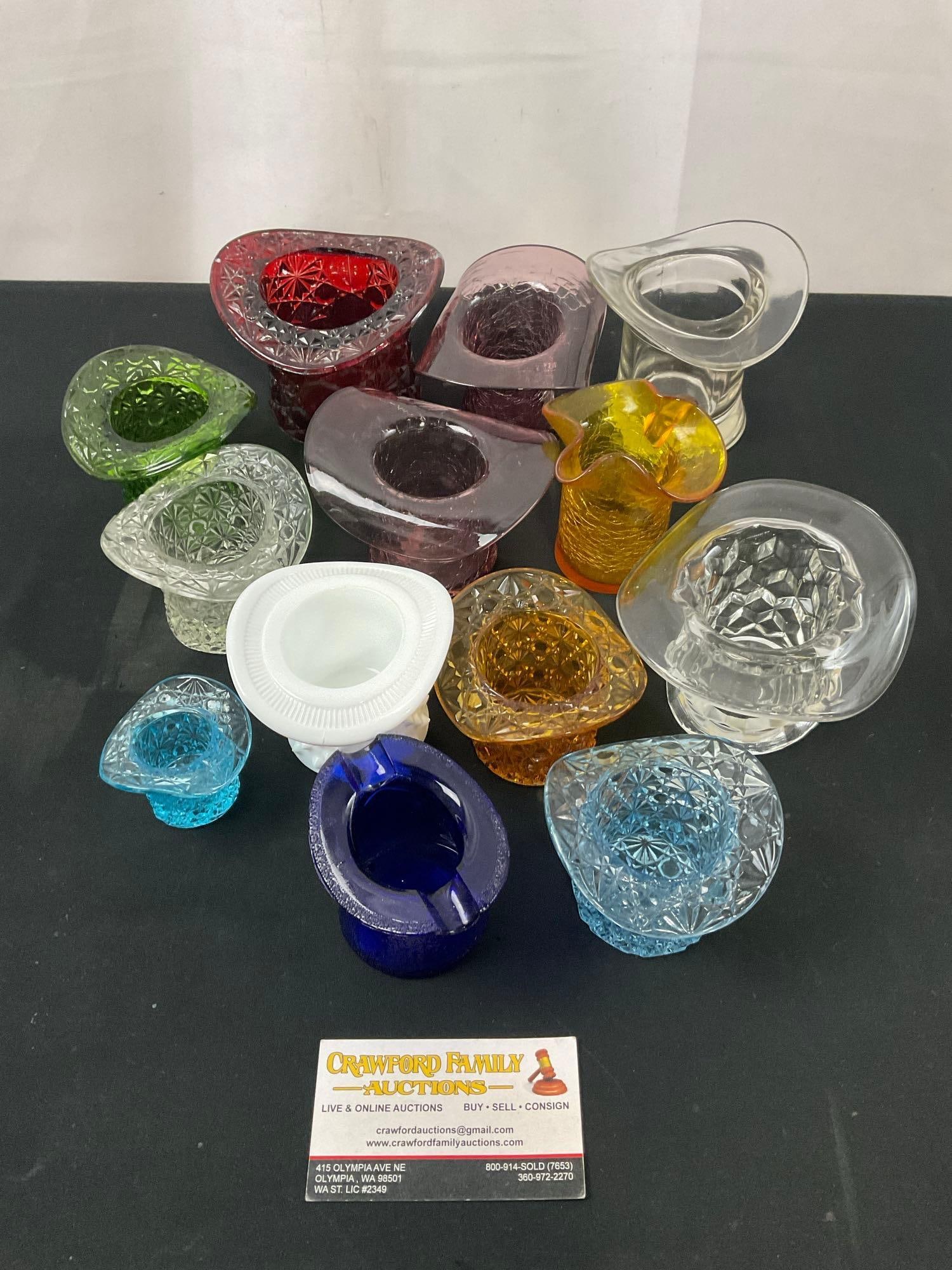 Collection of 12 Fenton Glass Top Hats, & Yellow Small Cream Pitcher (1 of 4)