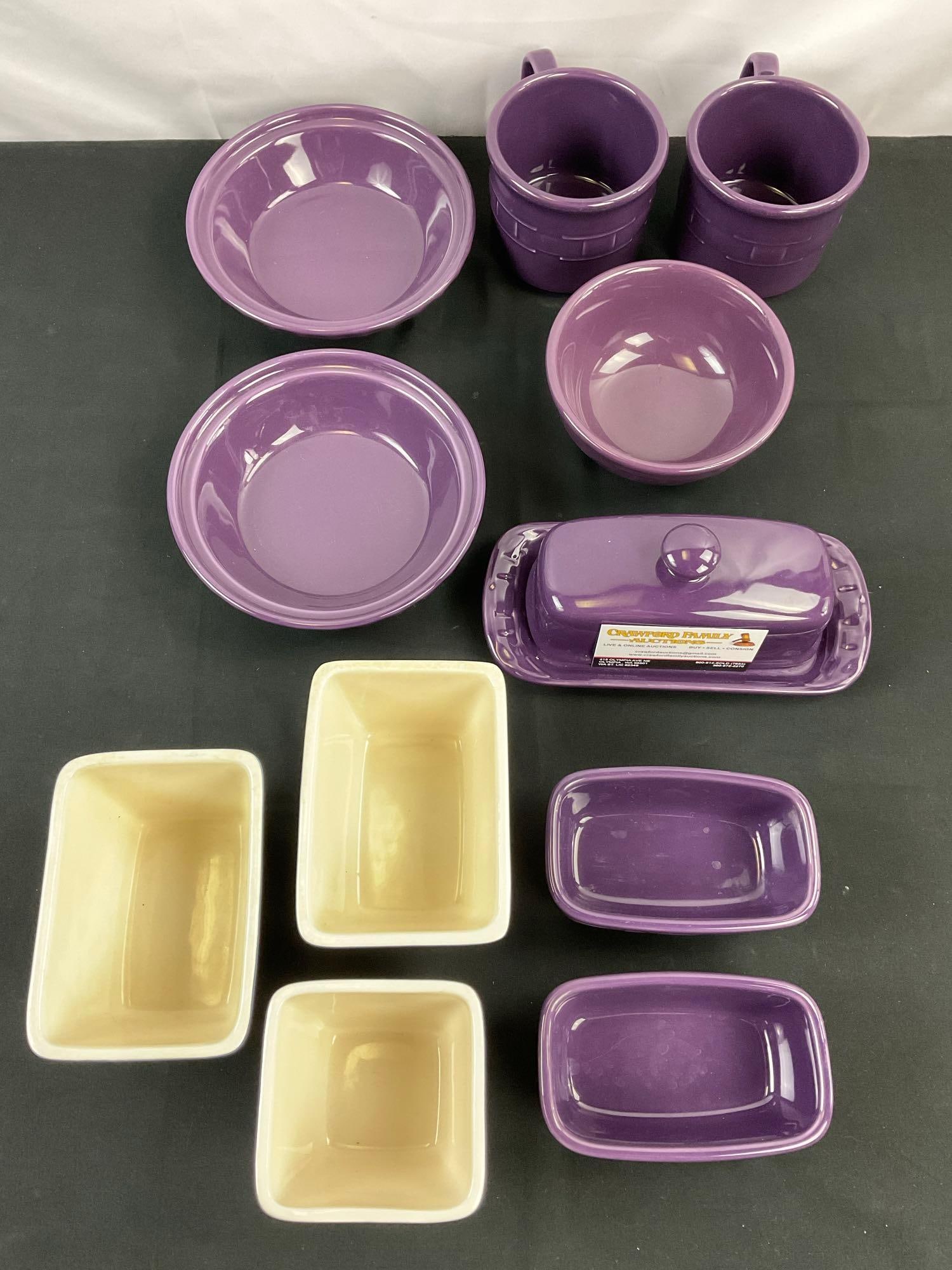11 pcs Longaberger Eggplant Purple Vitrified Pottery Dish Assortment. Excellent Condition. See pi... (1 of 8)