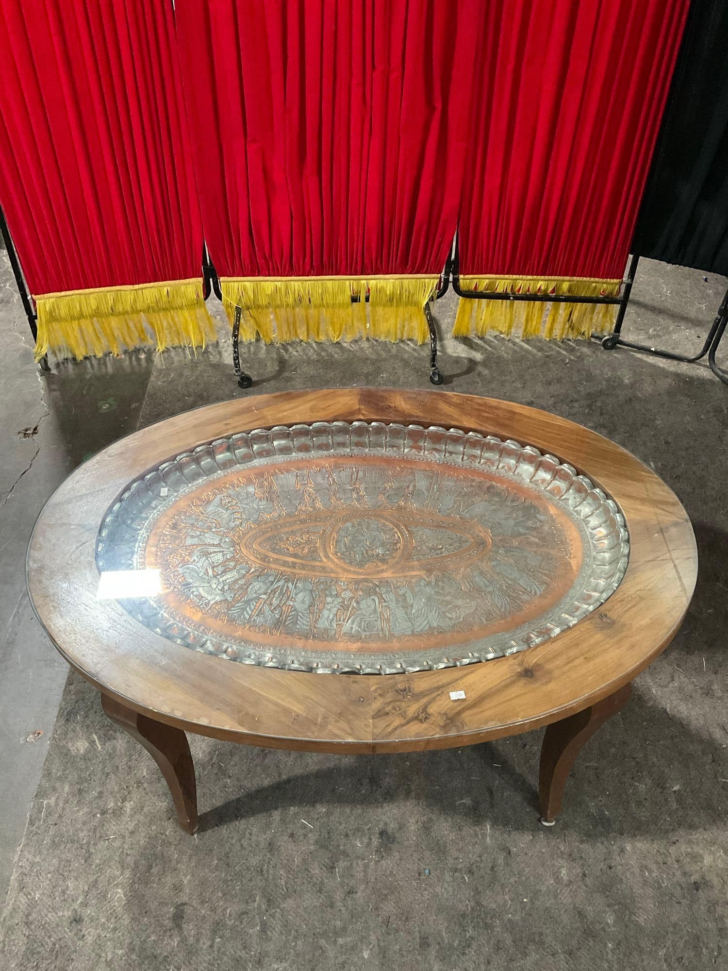 Rare antique Copper Persian ( Iranian ?) oval platter featuring Royalty being gifted & bath scene. (1 of 10)