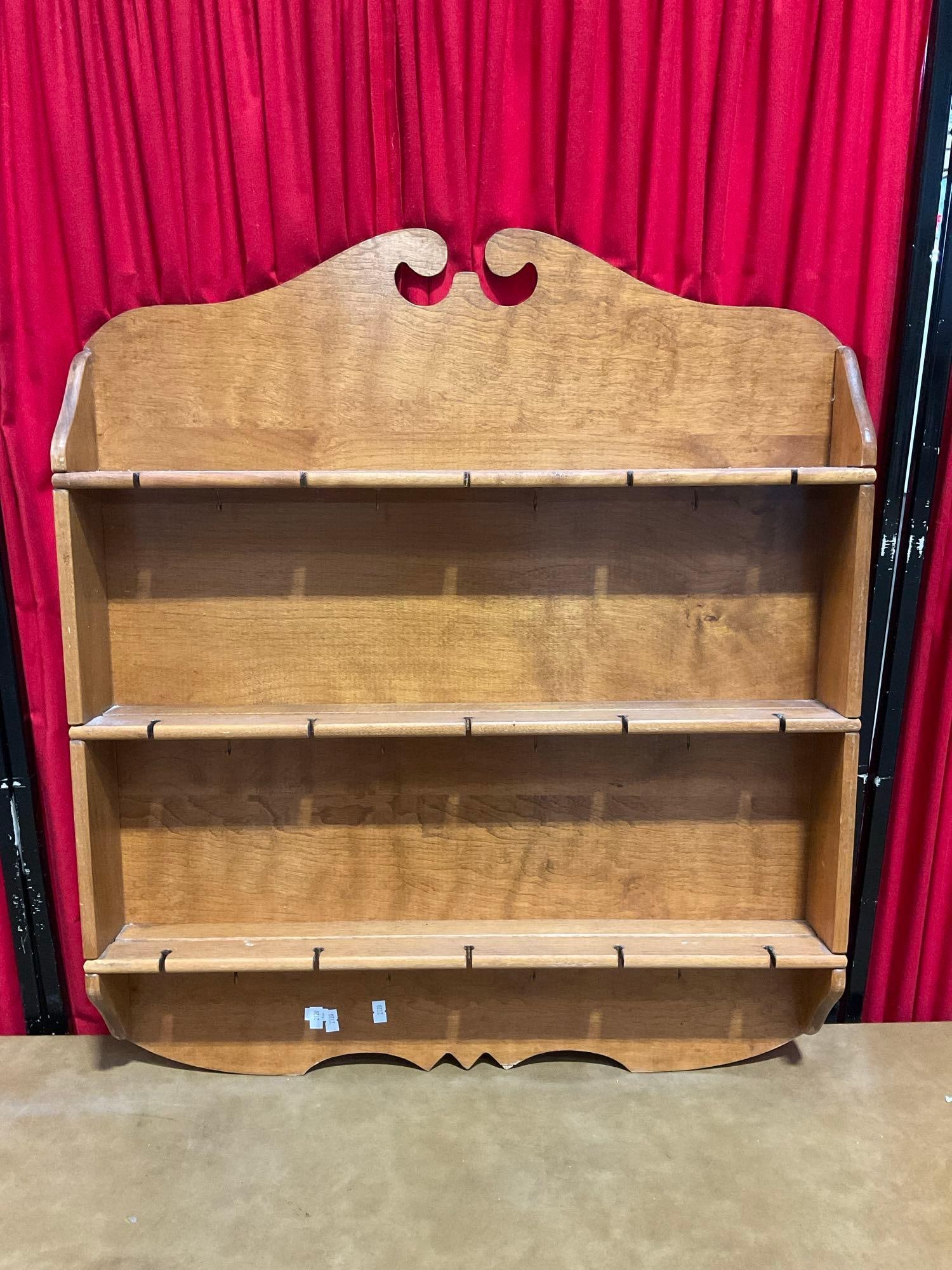 Vintage Oak 3-Tier Wall Mounted Tea Cup & Spoon Display Shelf w/ Lovely Grain. See pics. (1 of 5)