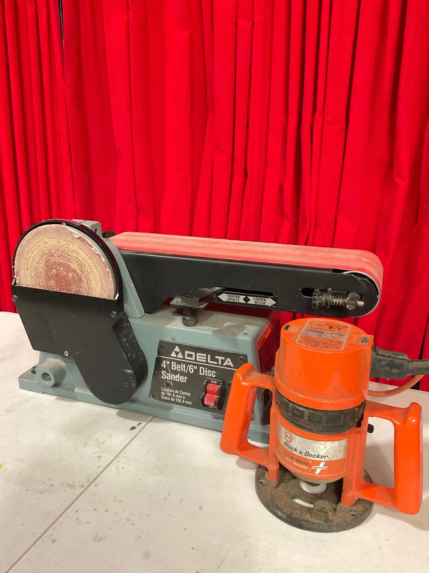2 pcs Vintage Power Tools. Delta 4" Belt/6" Disc Sander. Black & Decker Router. Tested, Work. See (1 of 9)