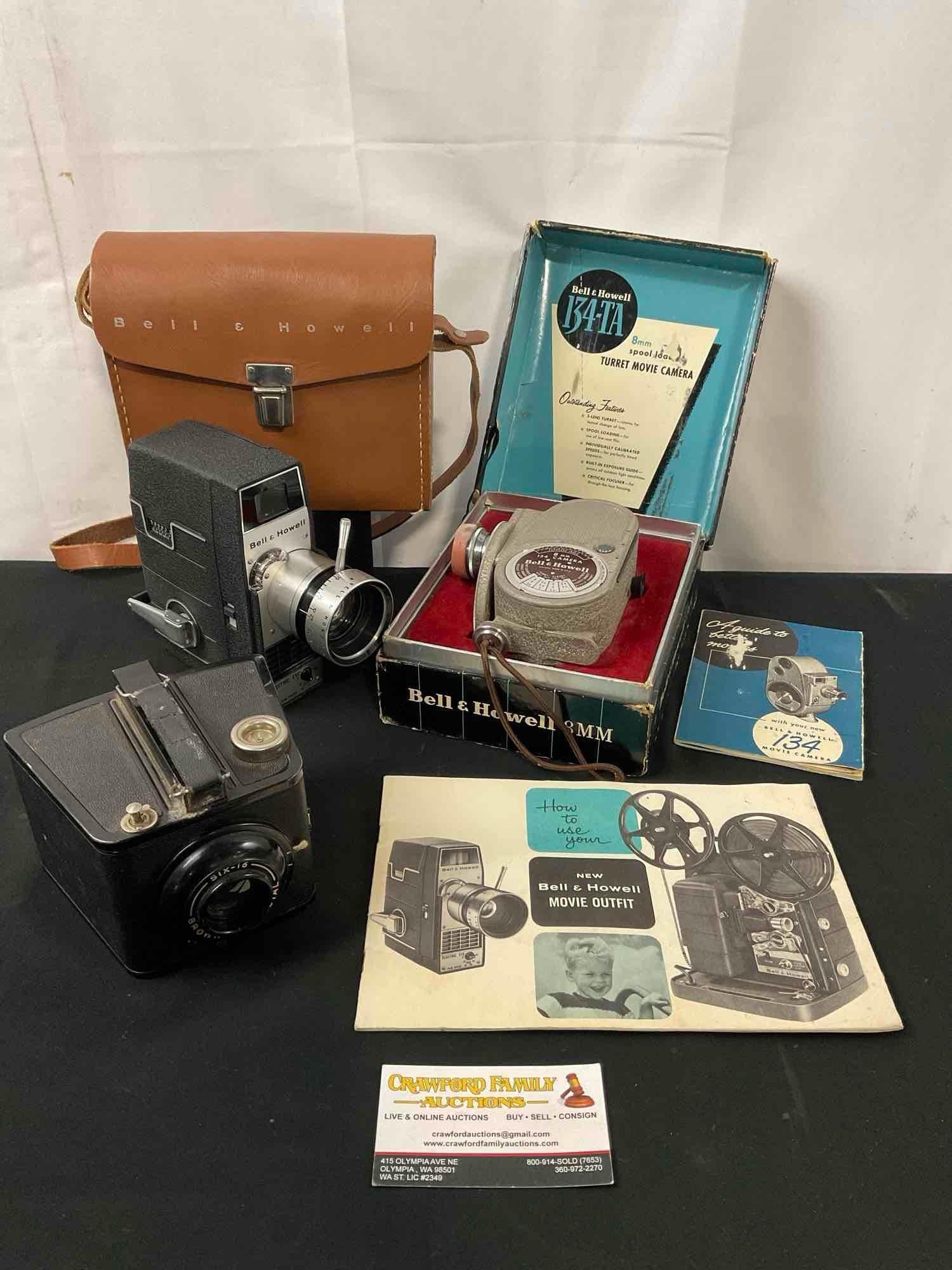 Pair of Bell & Howard Film Cameras, 8mm 134 & BD-27536 Electric Eye + Canon Six-16 Brownie Special (1 of 9)