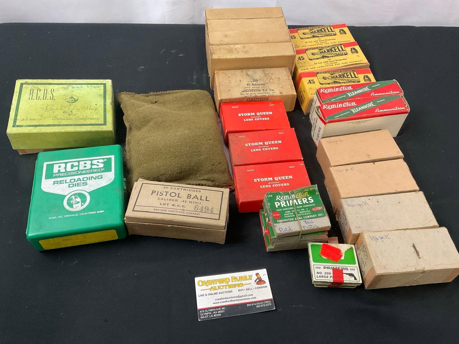 Western Small Arms Crate & Assortment of Pistol Caliber Ammo, Bullet Tips, Primers & Shell Casings: Mixture of ammo and reloading supplies, the primers likely cannot be shipped, please consult lot #1 for info. Appears to be in fair to good shape, the boxes have some shelf wear. See pics. E-2690