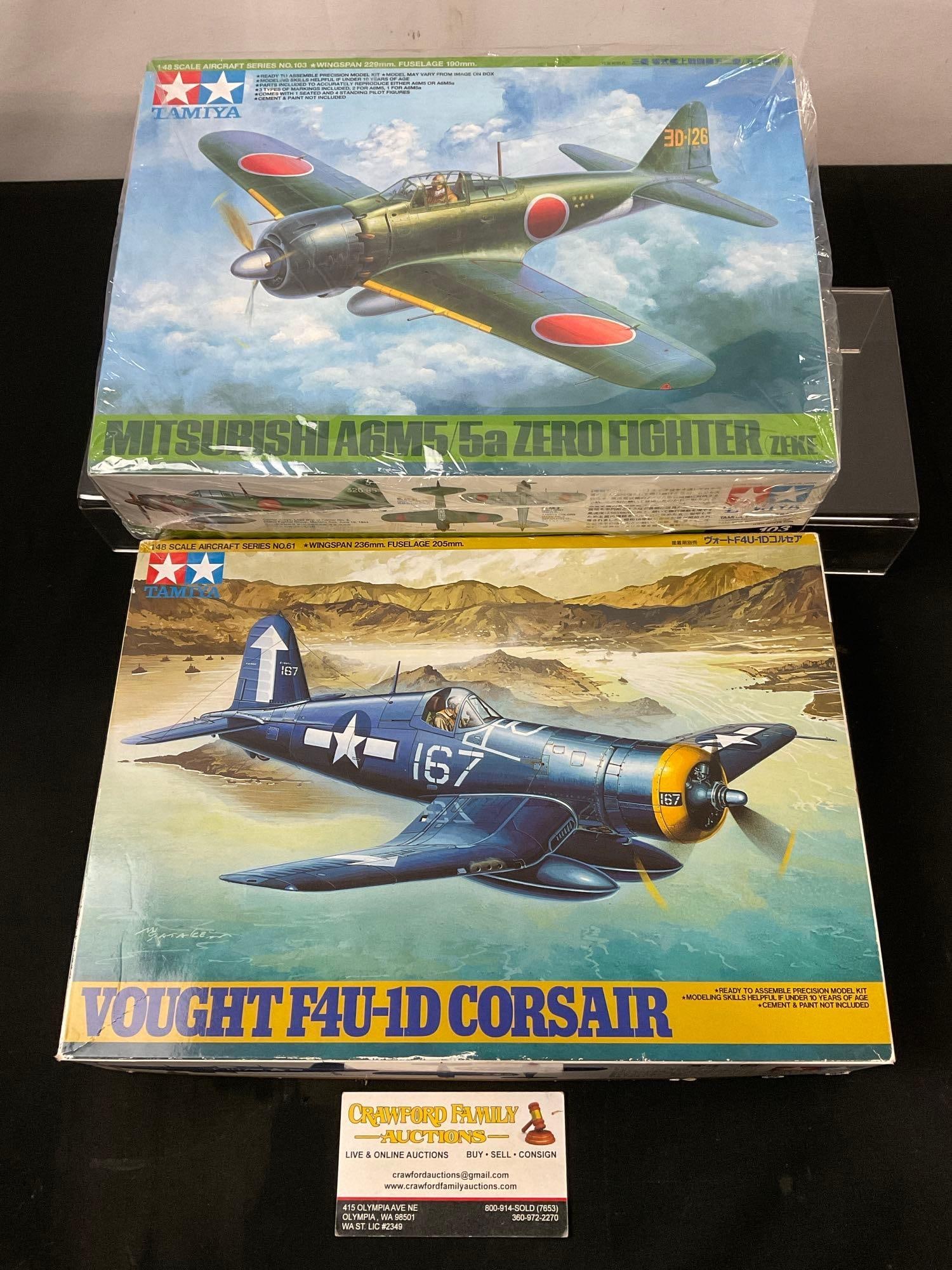 Pair of Tamiya Japanese Fighter Plane Models, Mitsubishi A6M5/5a Zero & Vought F4U-1D Corsair (1 of 5)