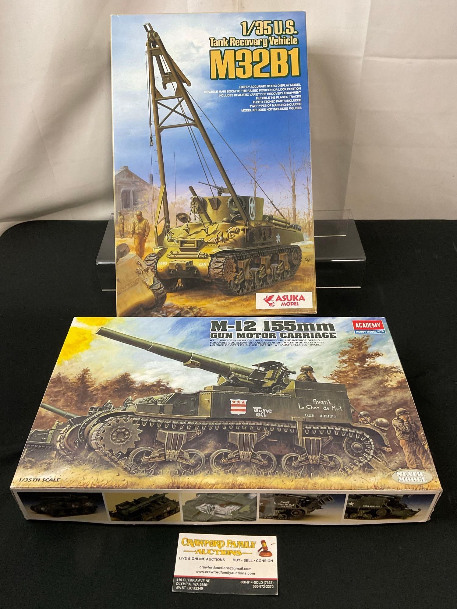Pair of Tank Model Kits, Academy M-12 155mm Gun Motor Carriage & Asuka Tank Recovery Vehicle M32B1: Appears to be in good shape. Seems to include all of the pieces, sold as is. In the original packaging. See pics. E-2990