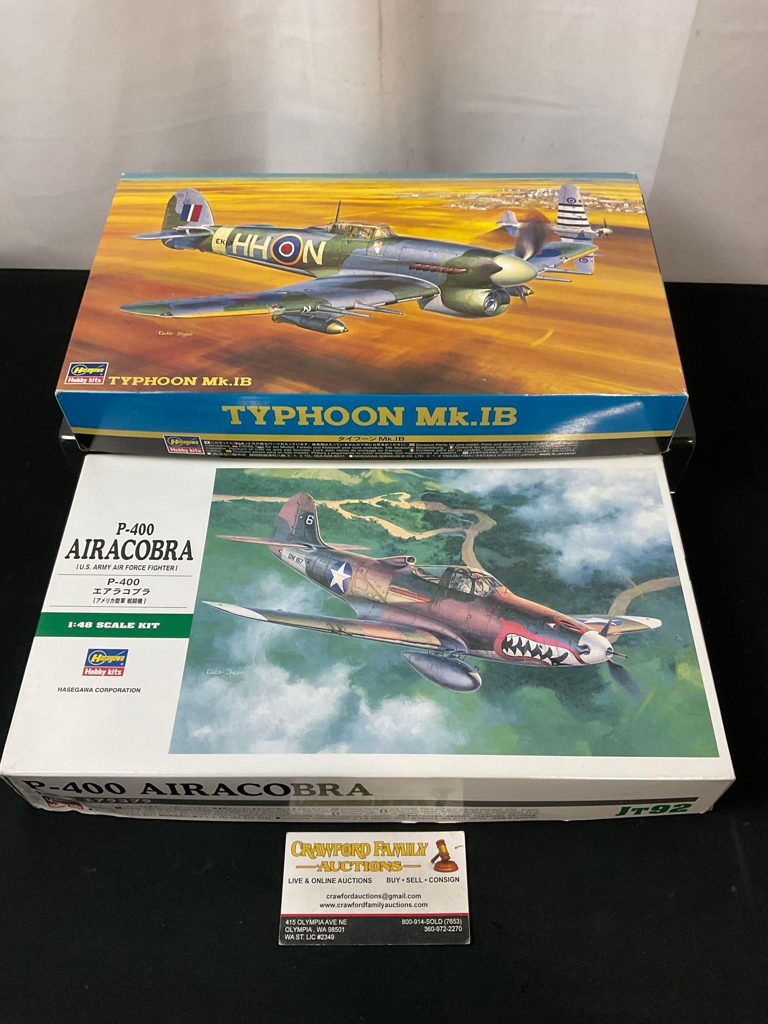 Pair of Hasegawa Japanese Fighter Plane Model Kits, British Typhoon Mk.IB & US P-400 Aircobra (1 of 5)