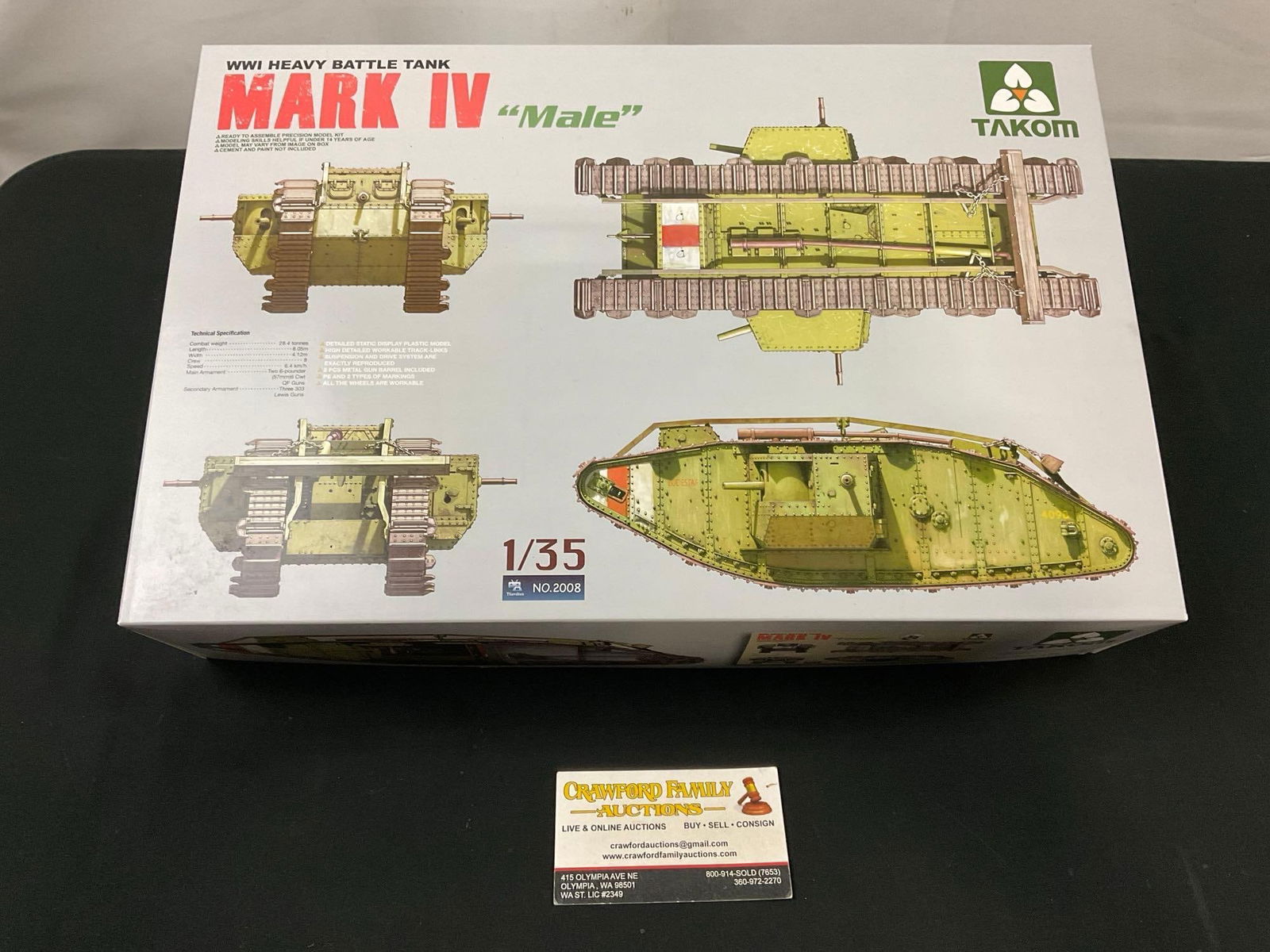 Vintage Takom WWI Heavy Battle Tank Mark IV - Male 1/35 Scale Model Kit: Appears to be in good shape. Seems to include all of the pieces, sold as is. In the original packaging. See pics. E-2990