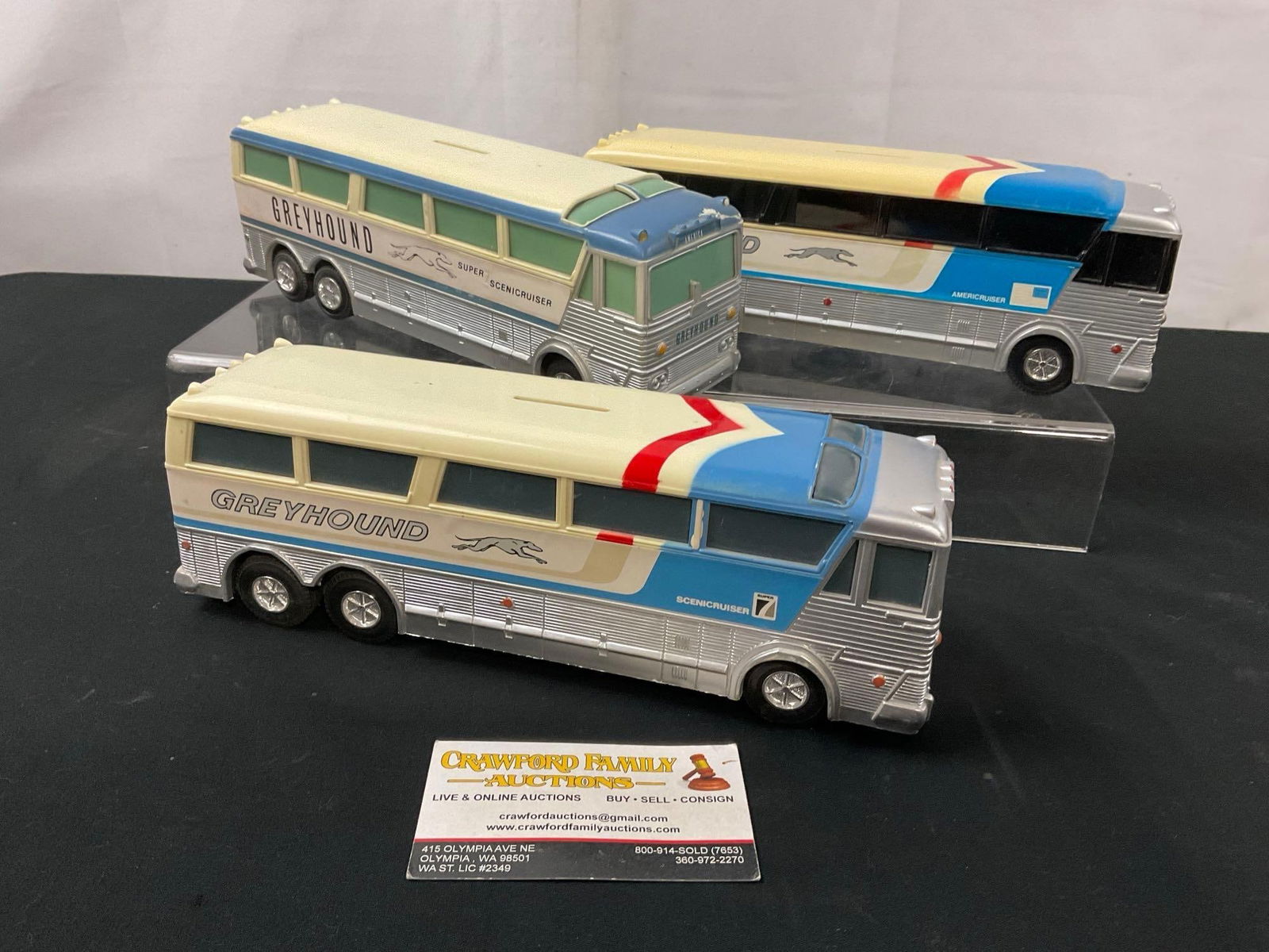 Trio of Vintage Greyhound Americruiser Bus Coin Bank Models by Jimson no.220 (1 of 5)