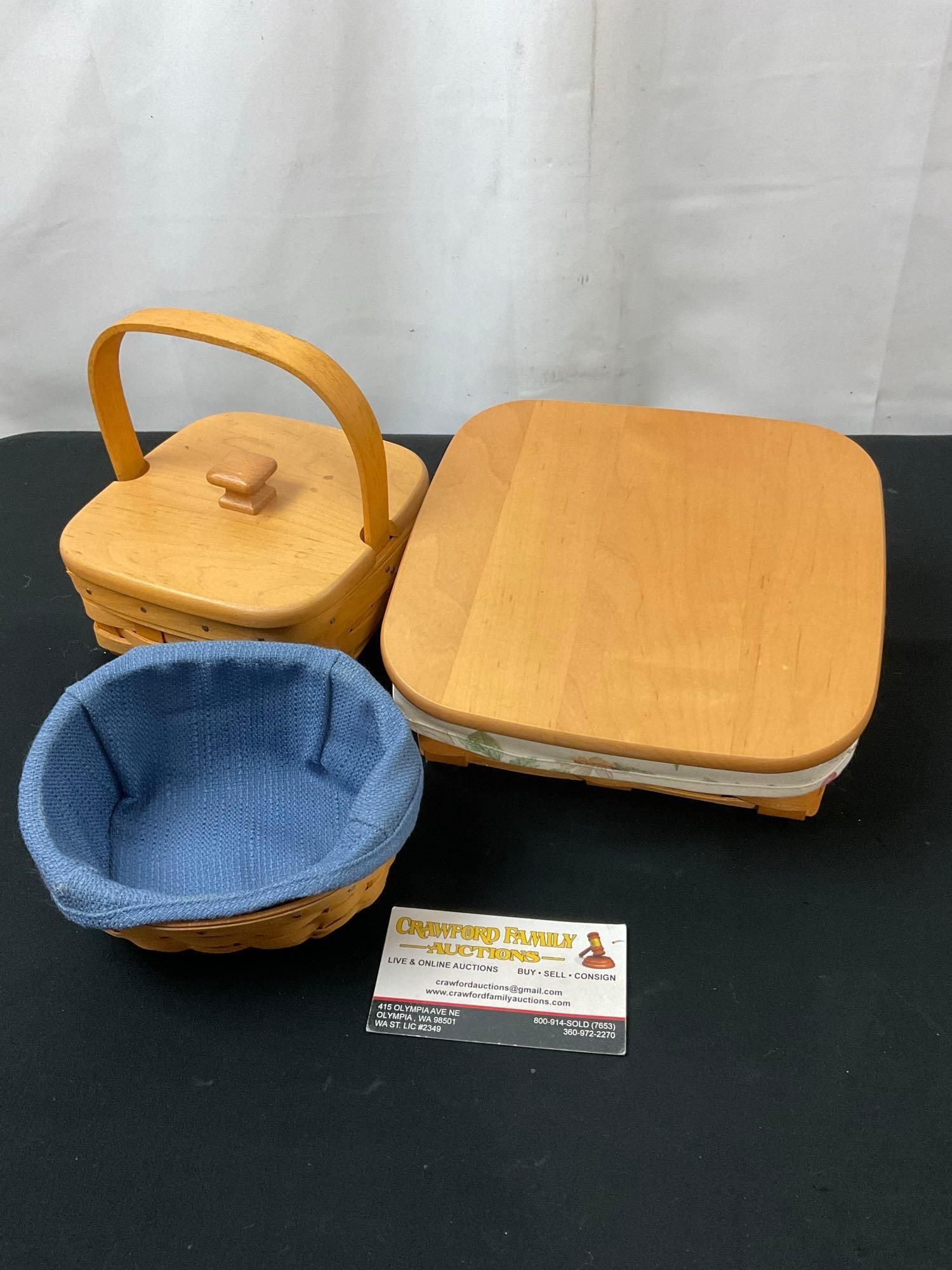 Trio of Vintage Longaberger Baskets, 1x Slanting, 1x w/ Handle, 1x Smaller (1 of 5)