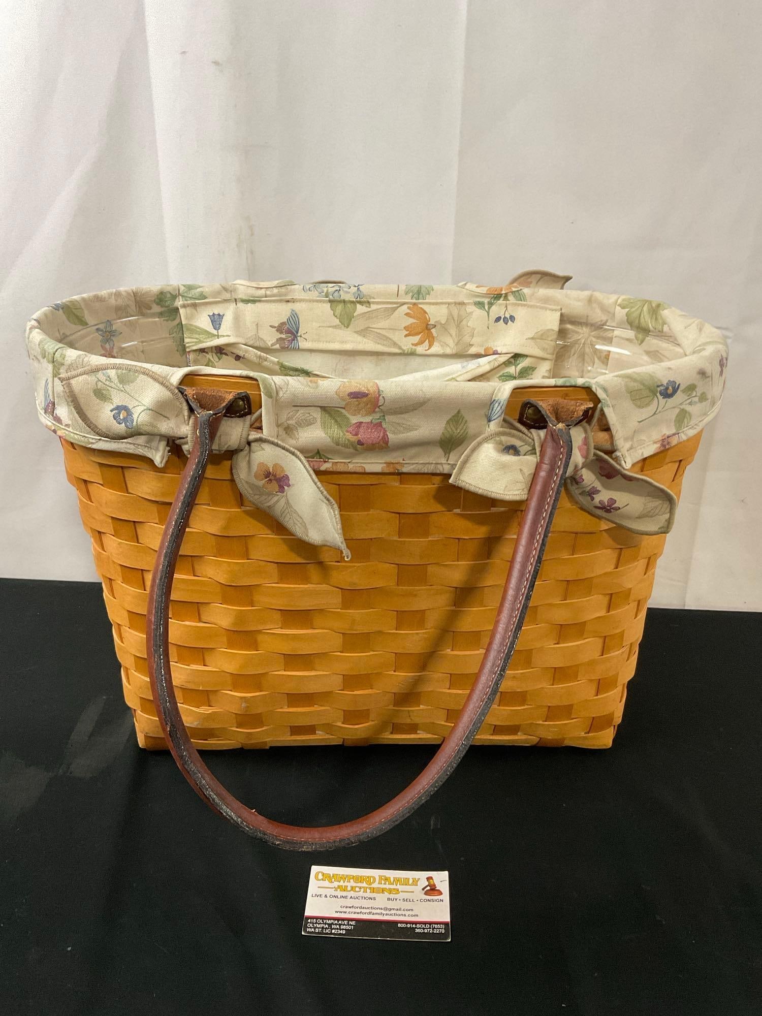 Vintage 2001 Signed Longaberger Tote Bag w/ Leather Handle 18 inches wide (1 of 4)