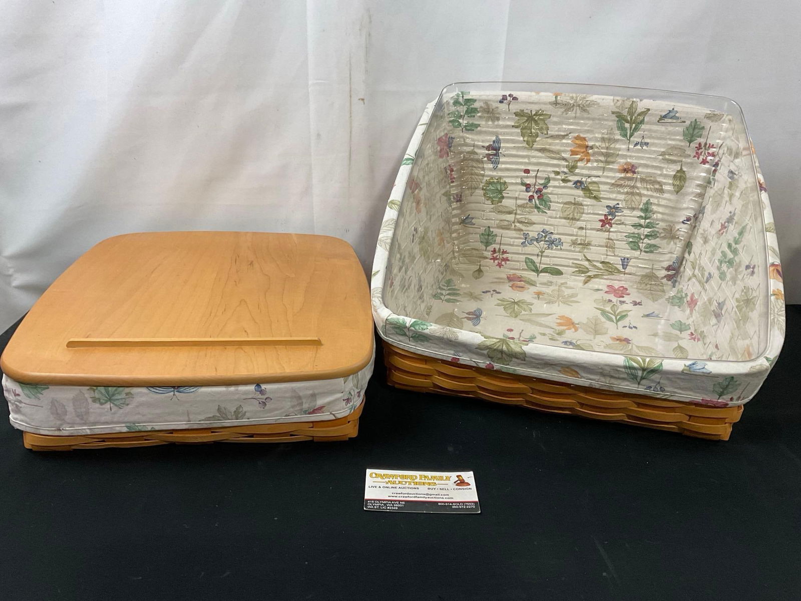 Pair of Vintage 2001 & 2002 Longaberger Baskets, 1 low square w/ lid & angled 4-10.5 inch tall pi... (1 of 5)