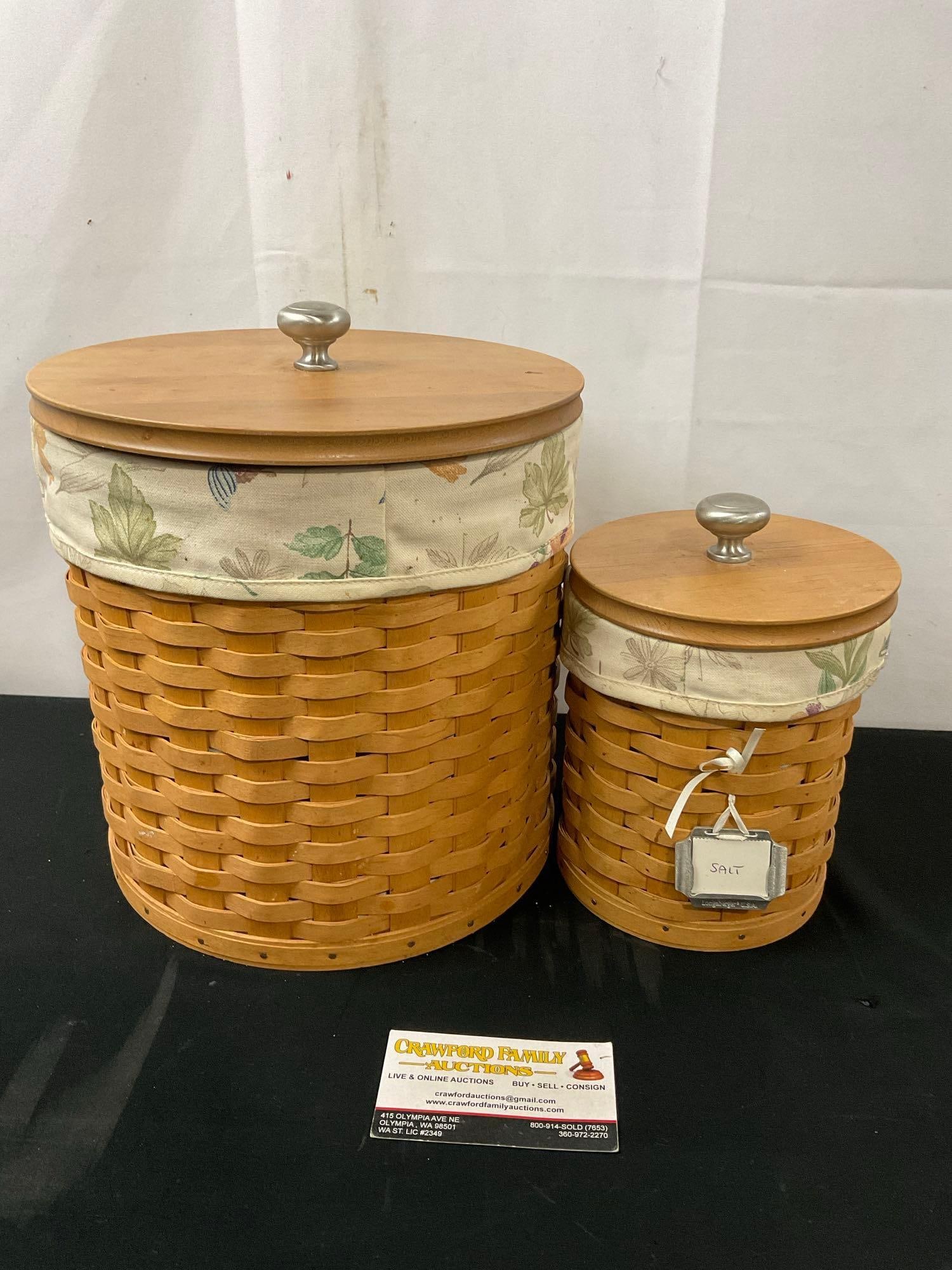Pair of Longaberger Baskets w/ Lids & Sealing Plastic Containers, Signed 2004 (1 of 7)