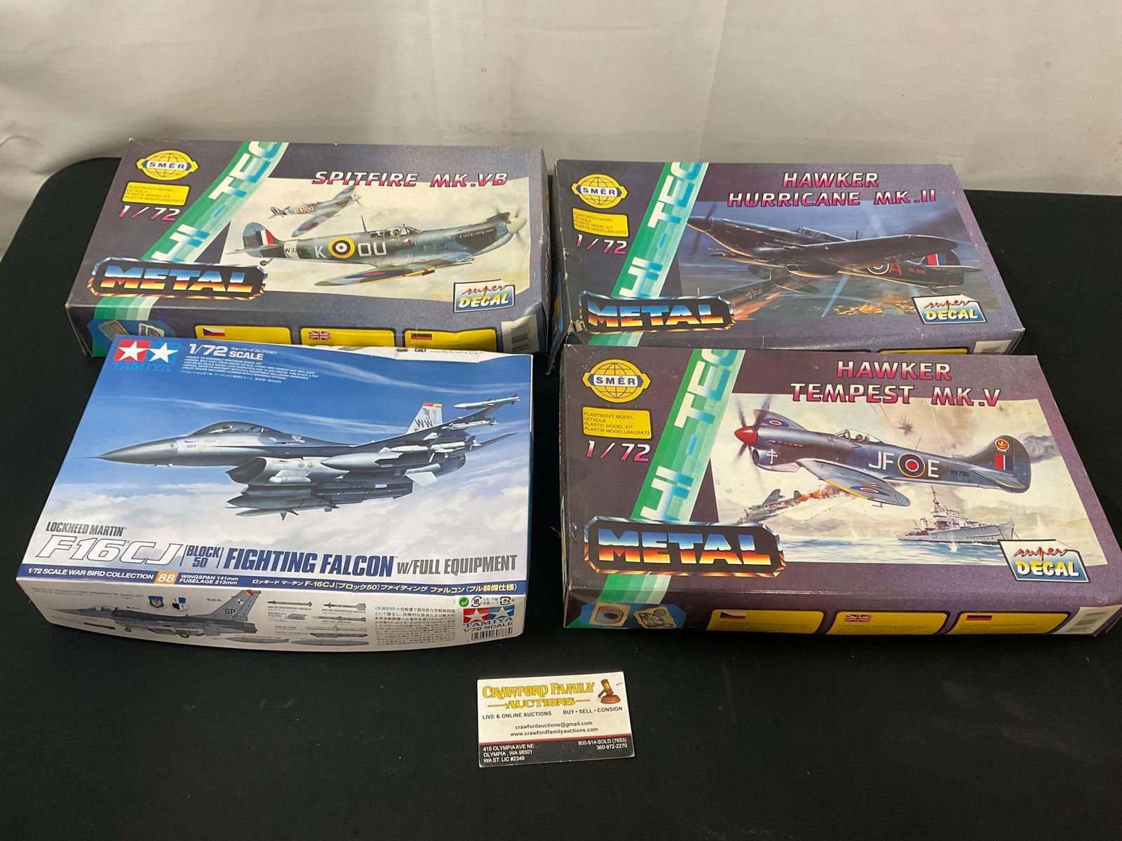4x Fighter Jet Model Kits, Tamiya F16CJ, 3x SMER Spitfire MK,VB, Hawker Hurricane Mk2, Tempest mk 5 (1 of 3)