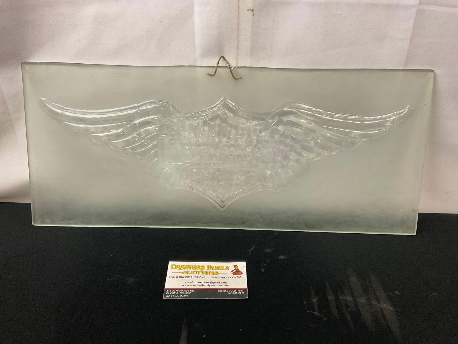 Frosted Glass Harley Davidson Sign, 8h x 23w inches (1 of 3)