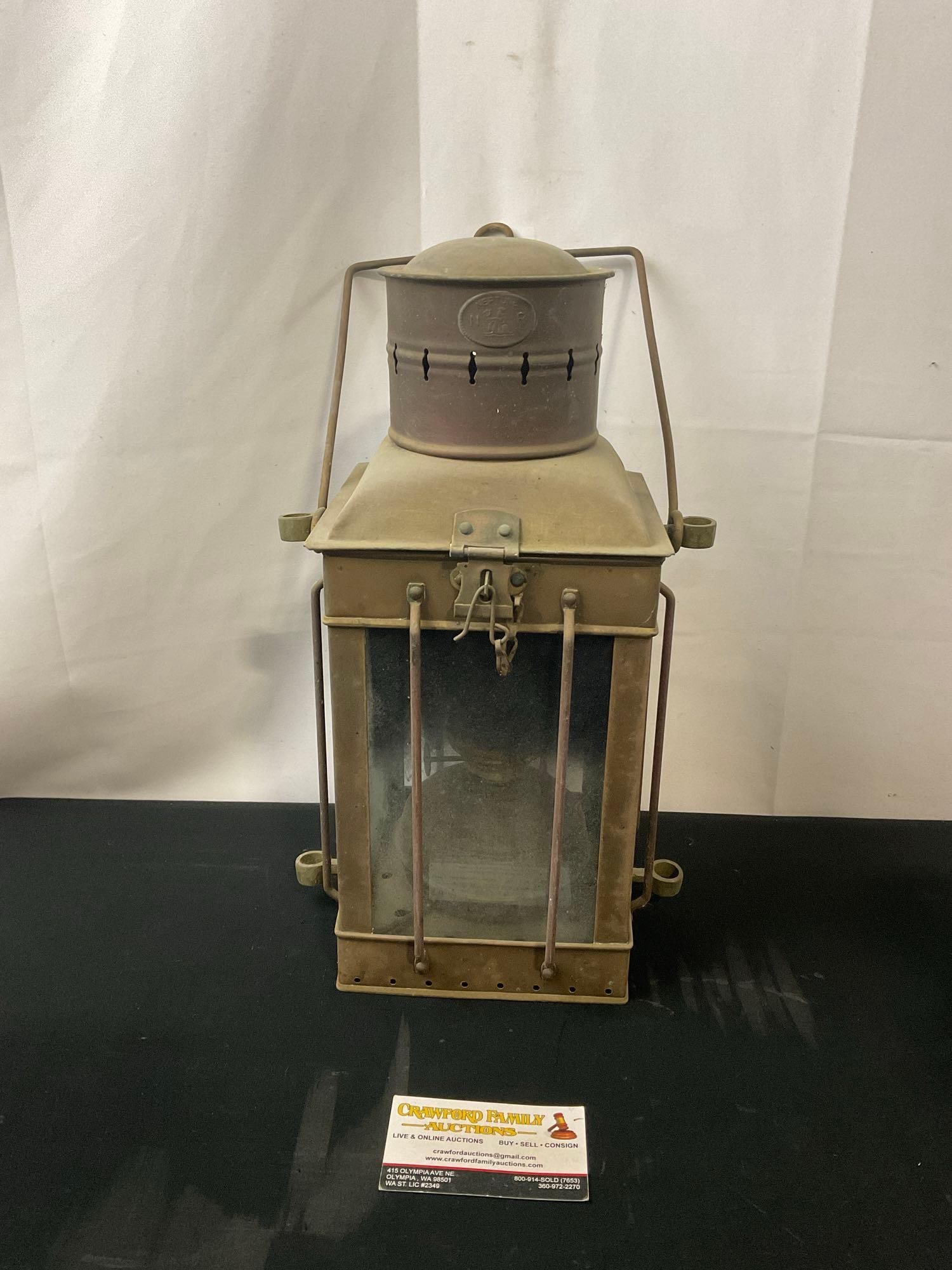 1960s Neptune N R Industrial Brass Ship Lantern, w/ Burner & Chimney inside (1 of 6)