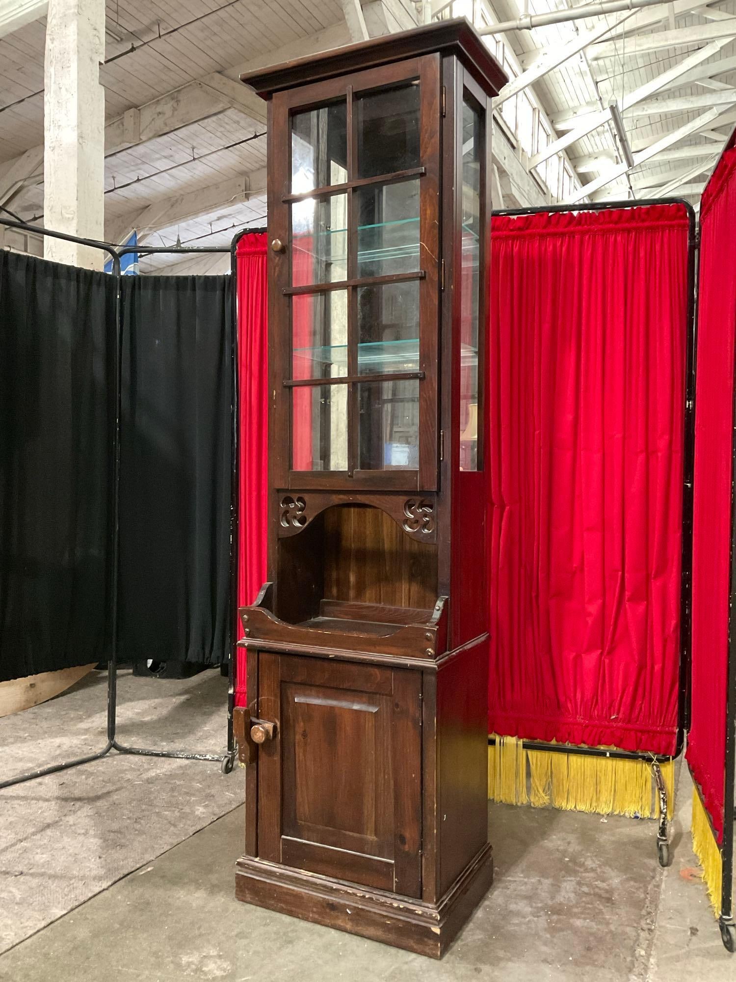 Vintage Illuminated Wood Curio Display Case China Cabinet w/ Glass Front. Tested, Works. See pics. (1 of 8)
