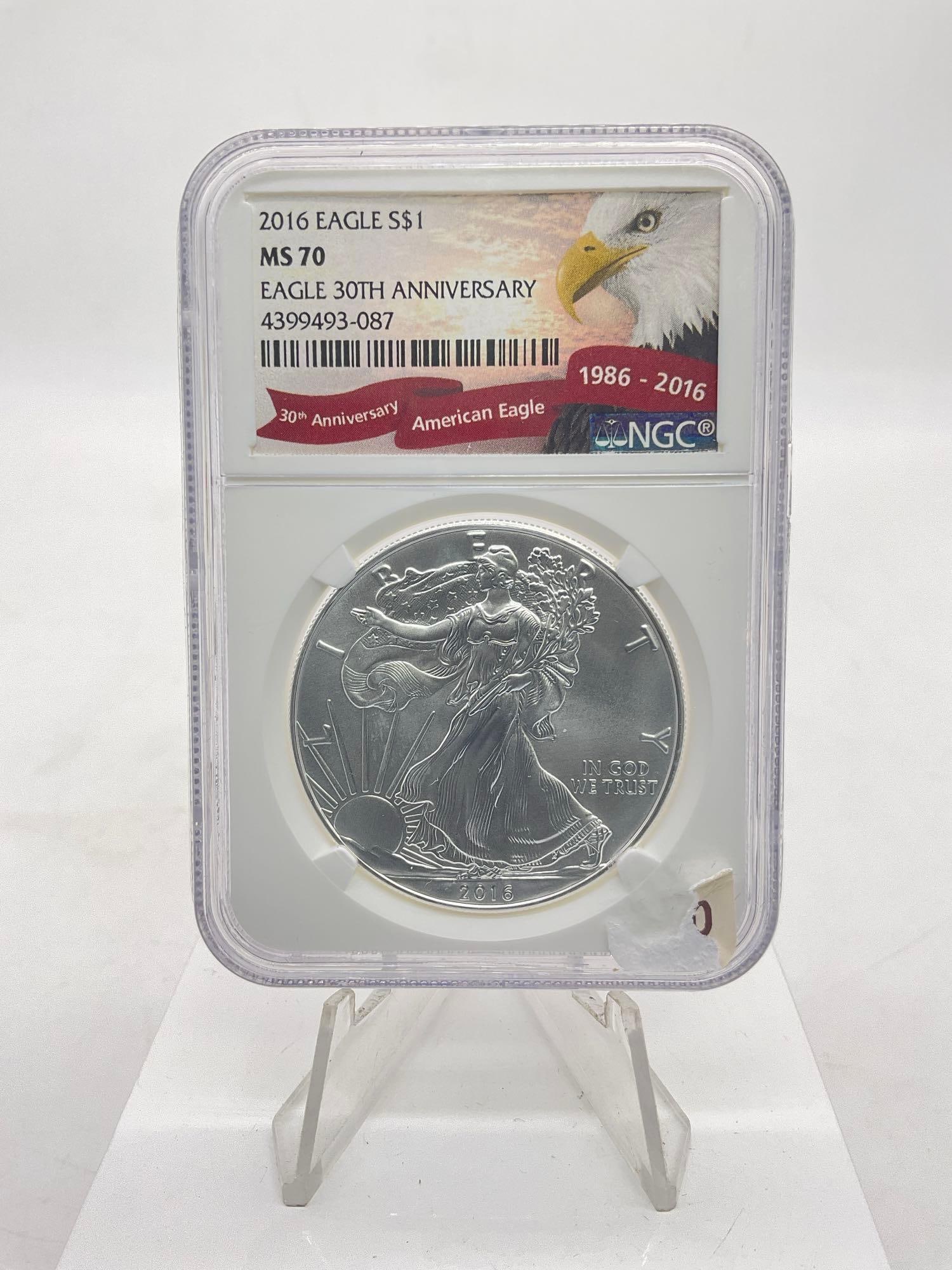 Graded NGC MS 70 2016 Silver Eagle 30th Anniversary One ounce .999 Silver (1 of 4)