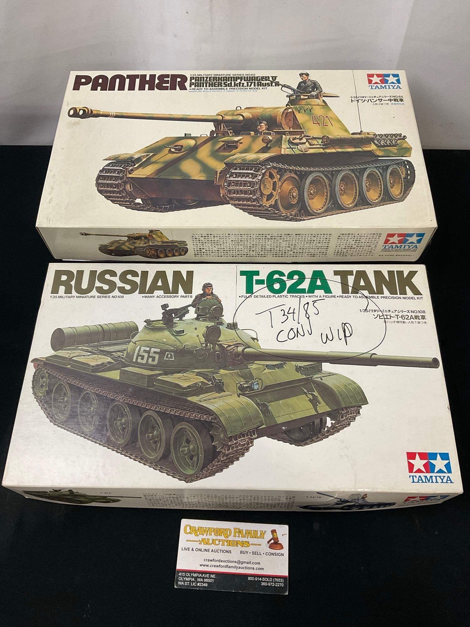 Pair of Tamiya Model Kits, Panther Sd.kfz.171 & Russian T-62A Tank, 1/35 Scale Military Minis (1 of 5)