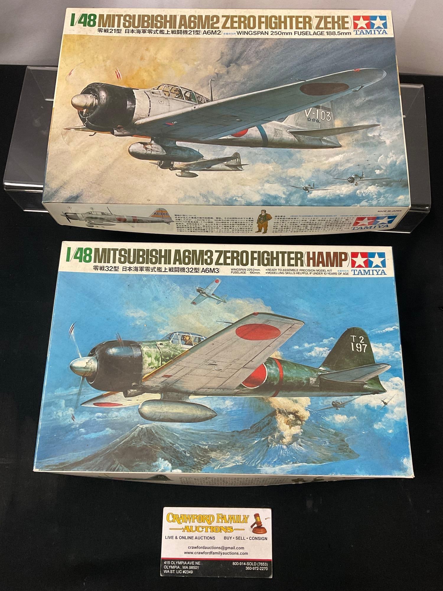 Pair of Tamiya Model Kits Mitsubishi Zero Fighters, A6M2 Zero & A6M3 (1 of 3)