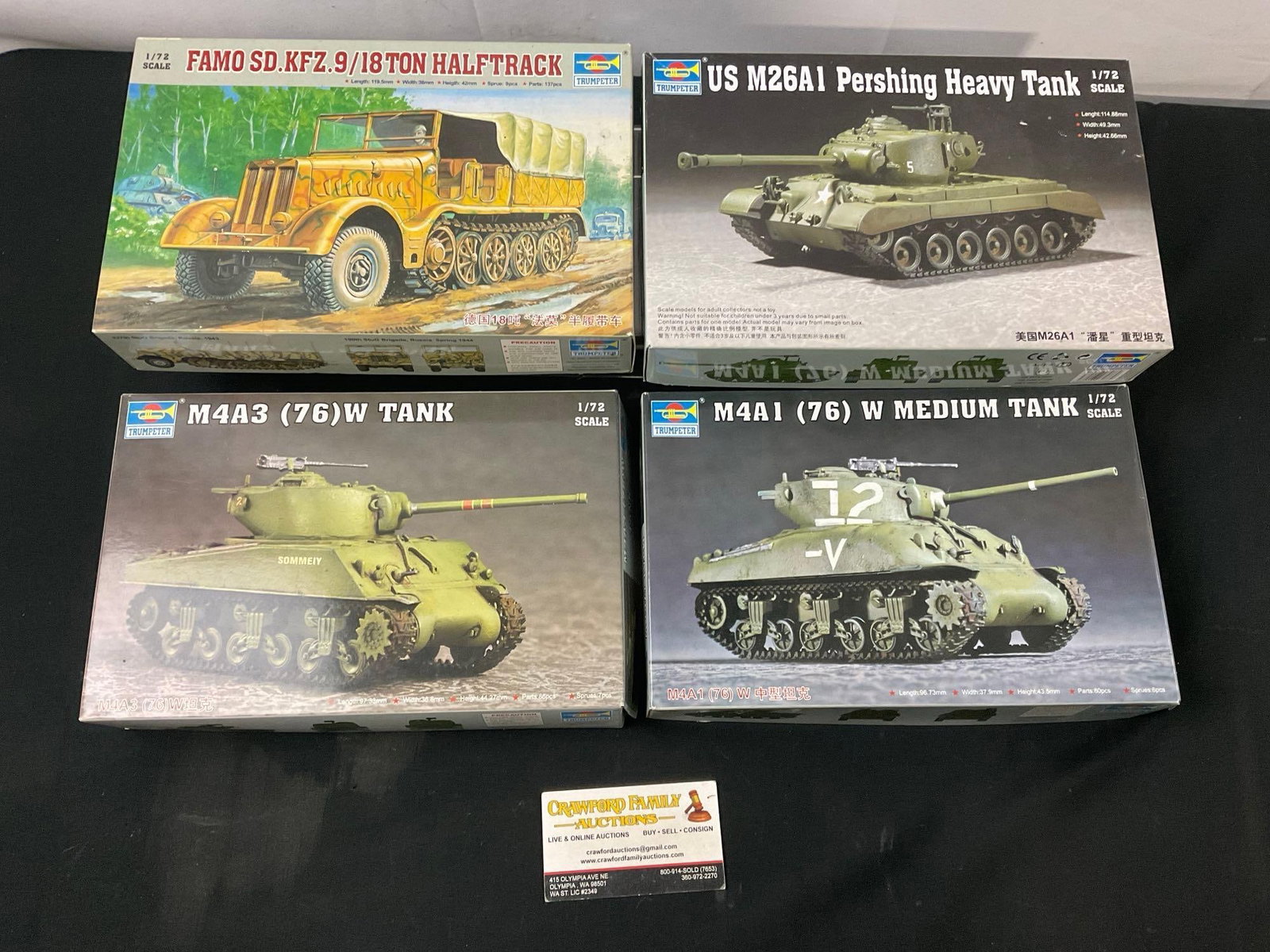 4x Trumpeter Model Kits, M4A1, M4A3, M26A1 Tanks & Famo Sd. Kfz. 9/18 Ton Halftrack (1 of 5)