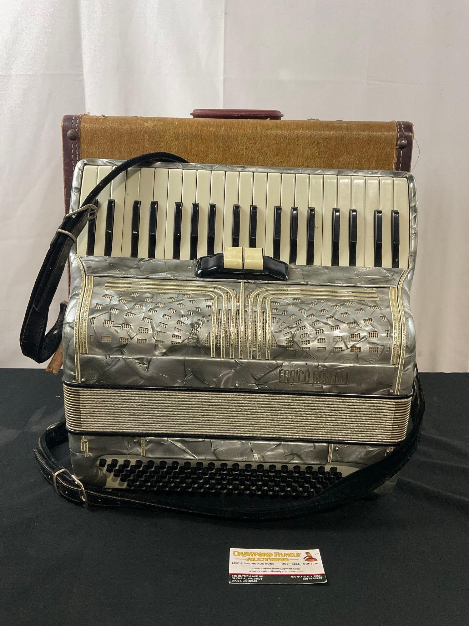 Vintage Enrico Roselli 39 key Accordion, silver Finish w/ Case (1 of 8)