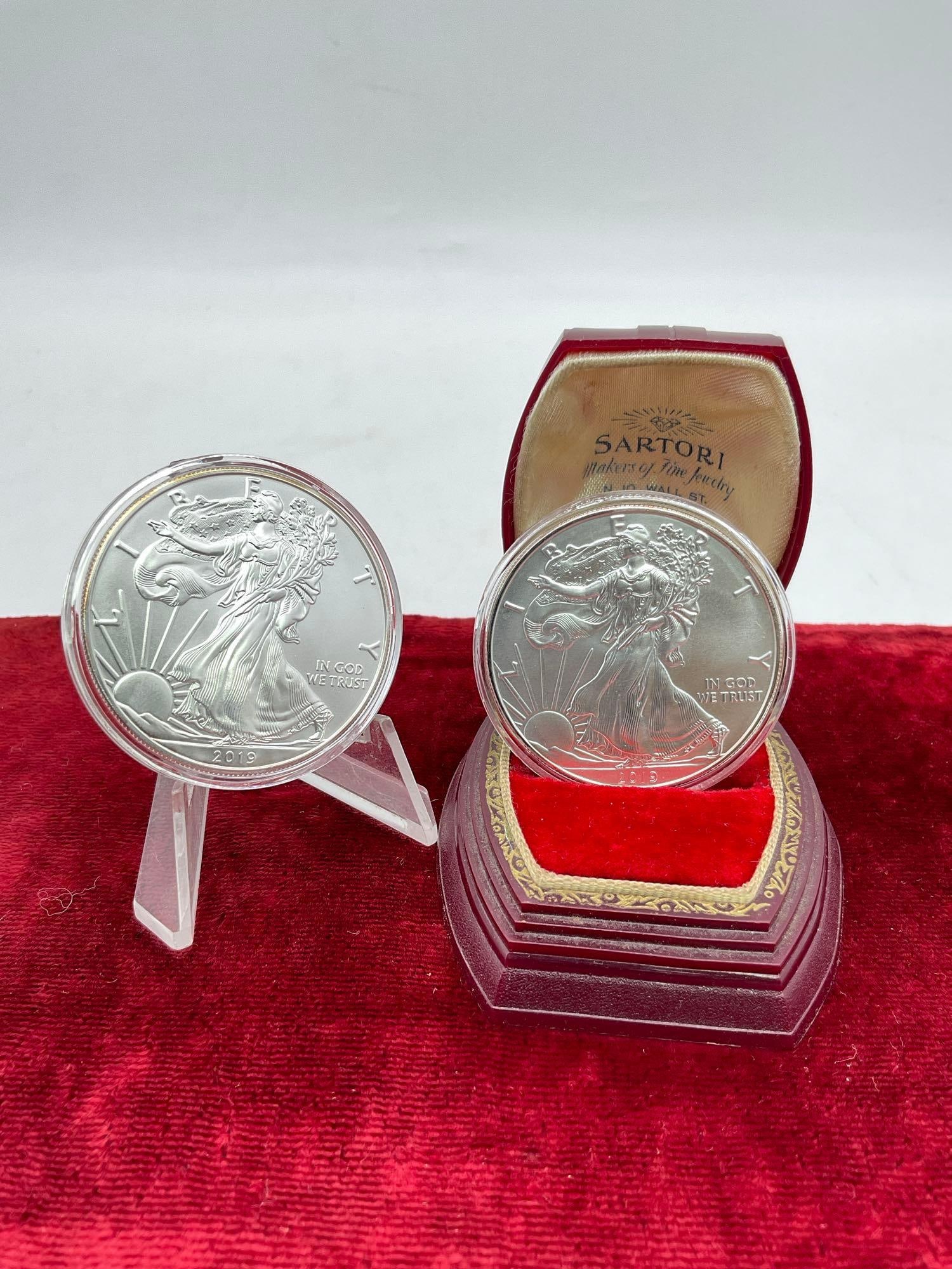 2 X 2019 UNC Silver American Eagle Dollars .999 Pure 1 ounce silver coins (1 of 4)