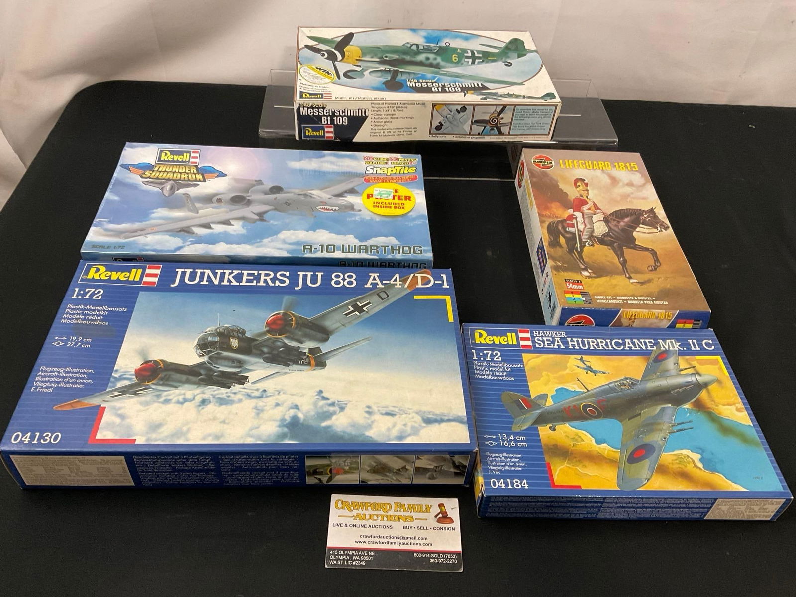 5x Revell & Airfix A-10 Warthog, Junkers 88, Sea Hurricane Mk.2, MesserschmittBf109 & Lifeguard 1...: Appears to be in fair to good shape, the boxes have been opened, cannot verify if all pieces are included. Sold as is. See pics. E-2960