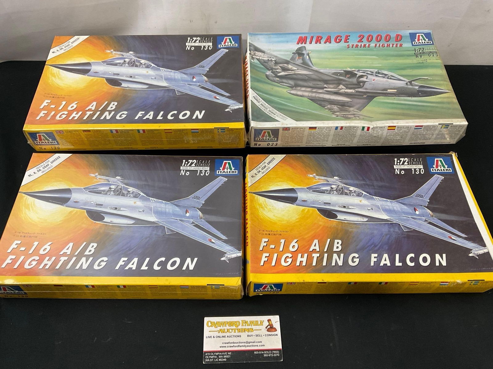 4x Italeri Plane Model Kits, 3x F-16 A/B Fighting Falcon & Mirage 2000D Strike Fighter kits: Appears to be in fair to good shape, the boxes have been opened, cannot verify if all pieces are included. Sold as is. See pics. E-2960