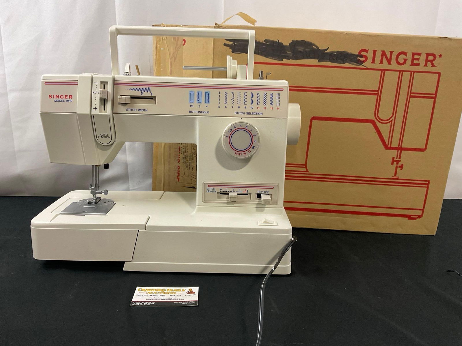 Vintage Singer Model 9410 Sewing Machine, no pedal included: Appears to be in good shape. Seems to function smoothly, cannot be fully tested without pedal. Sold as is. Includes the original box. See pics. E-2720