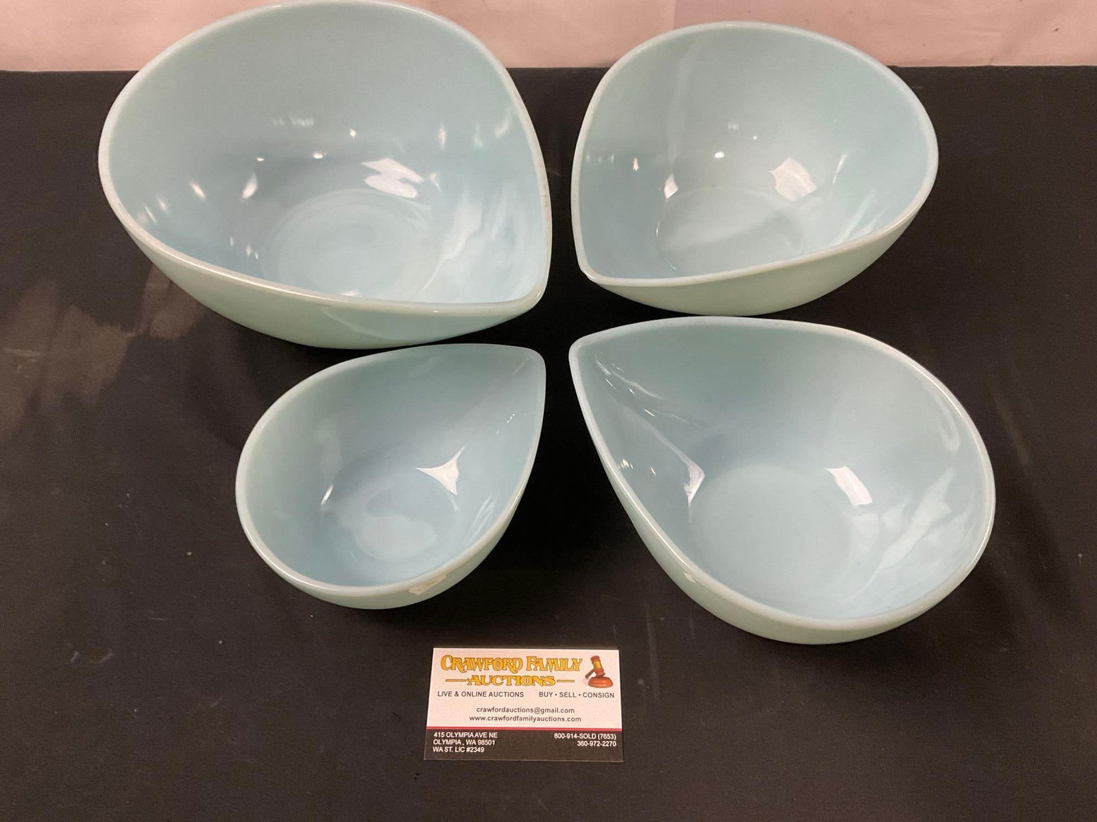 Vintage Anchor Hocking Fire King Delphite Blue Swedish Teardrop Graduated Nesting Bowls, 4 Piece ... (1 of 6)