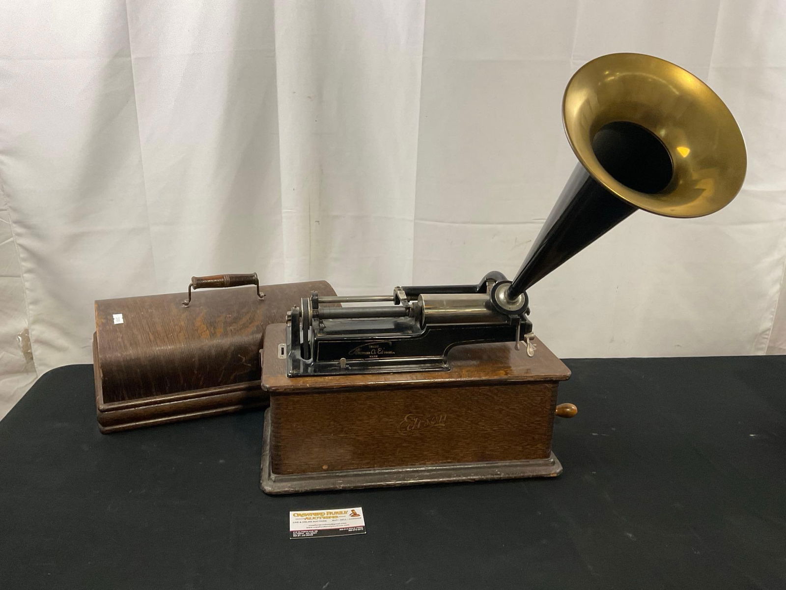 Antique Edison Home Phonograph, 16 inches wide, tested and working w/ Brass Horn (1 of 9)
