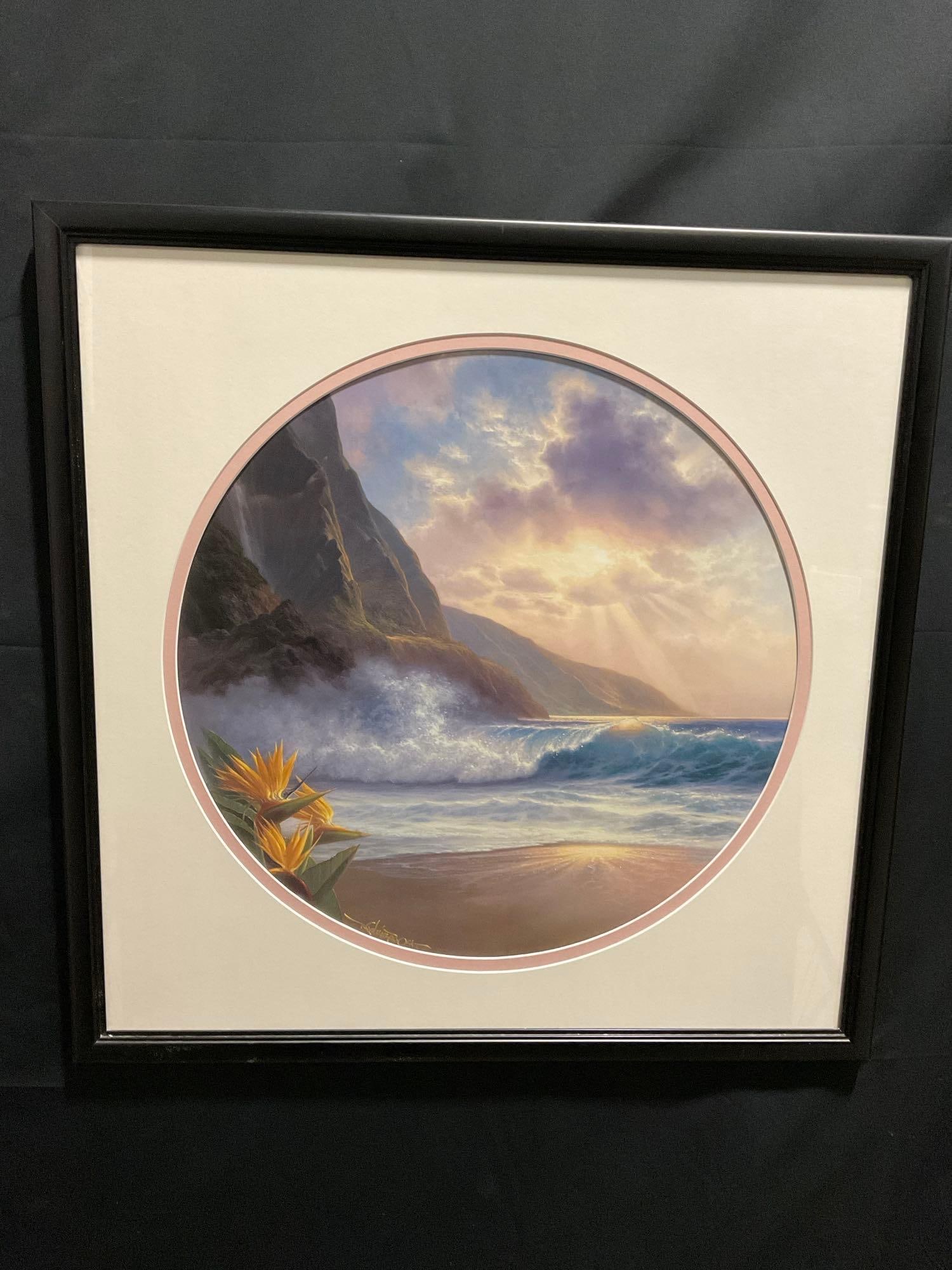 Framed Print titled Daybreak 1993 by Hawaiian Artist Roy Gonzalez Tabora, 31.5 inch square (1 of 8)